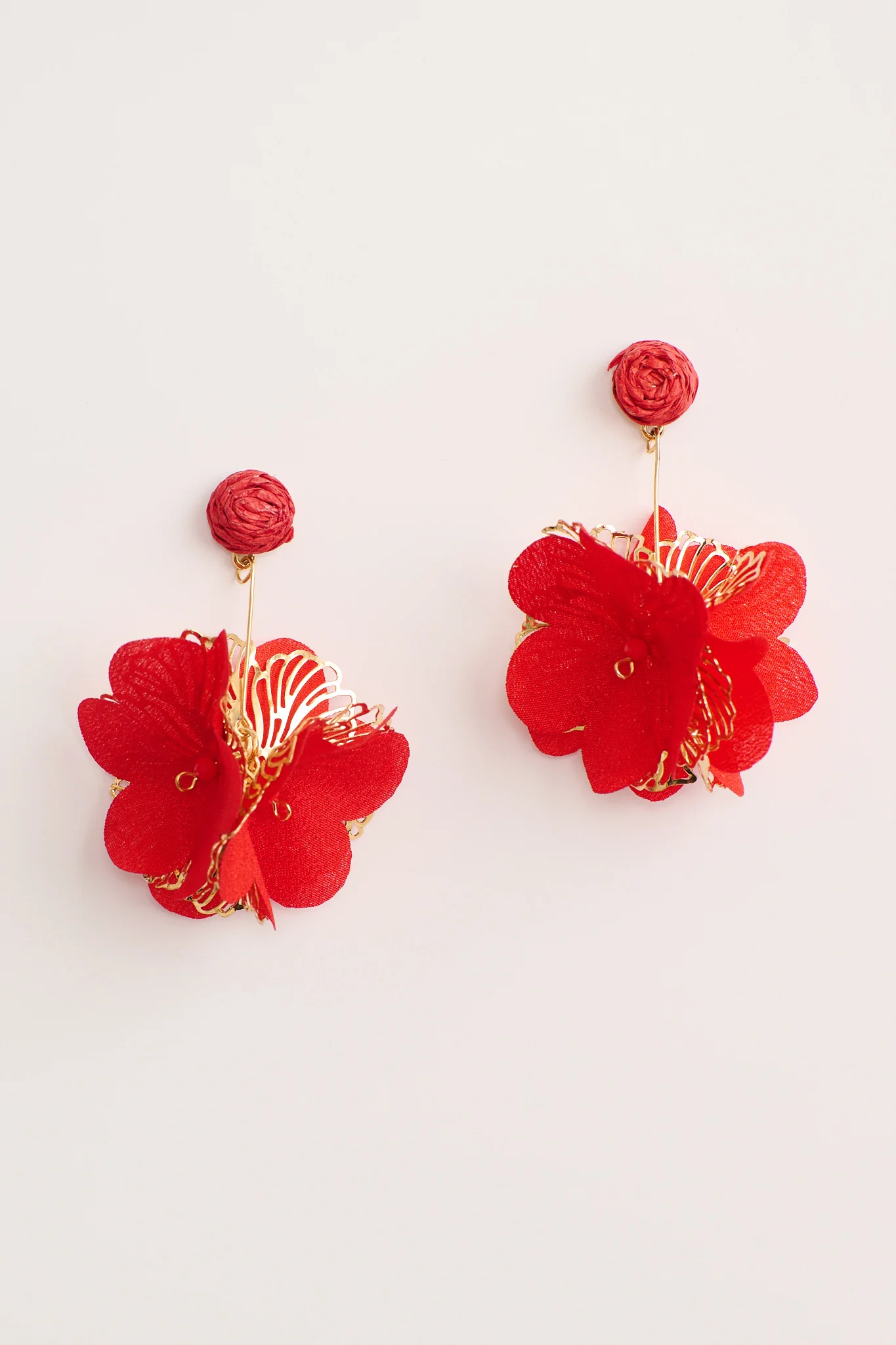 Camila Statement Earrings in Red and Gold Floral