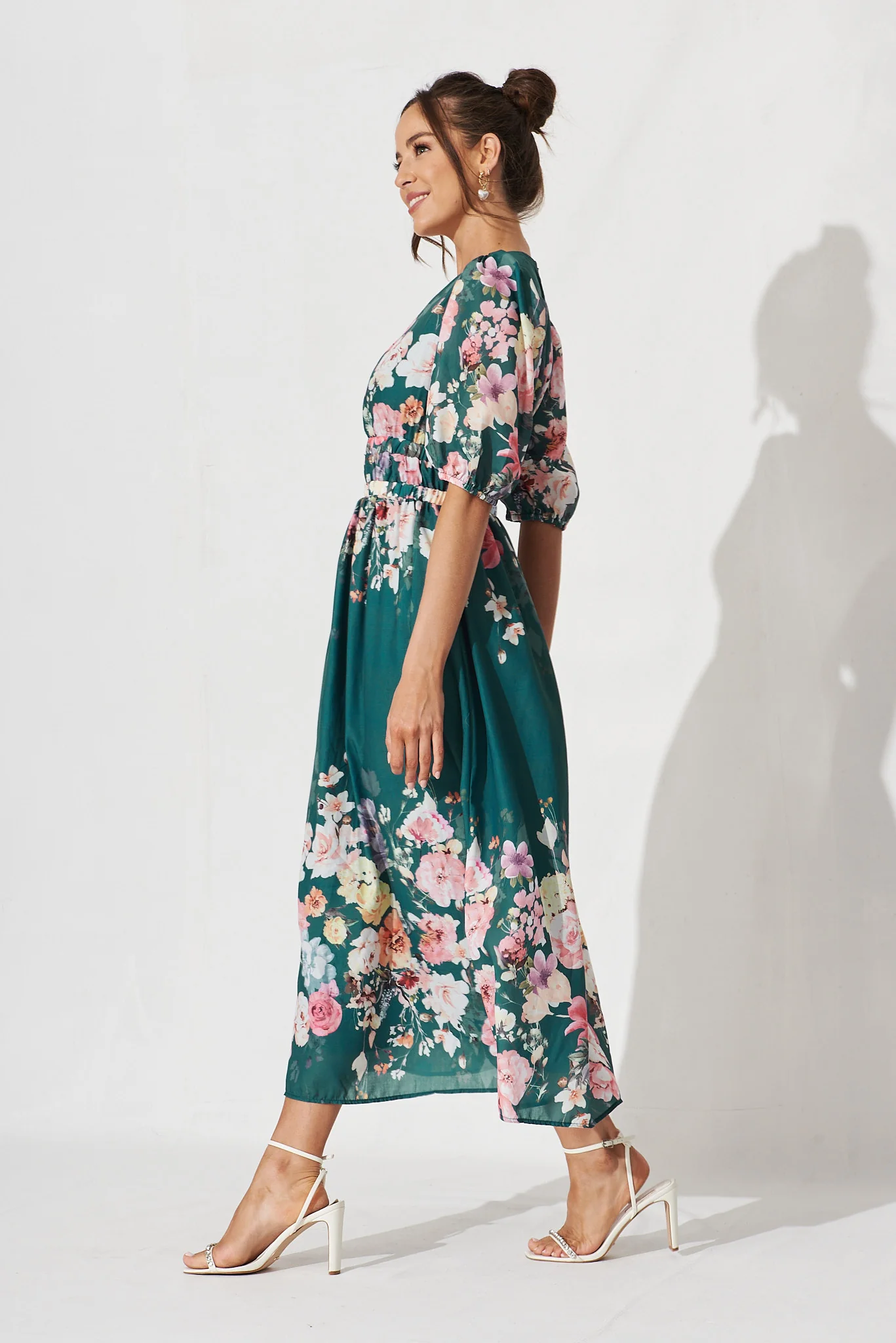 Camille Maxi Dress In Teal With Orange Floral - Image 3