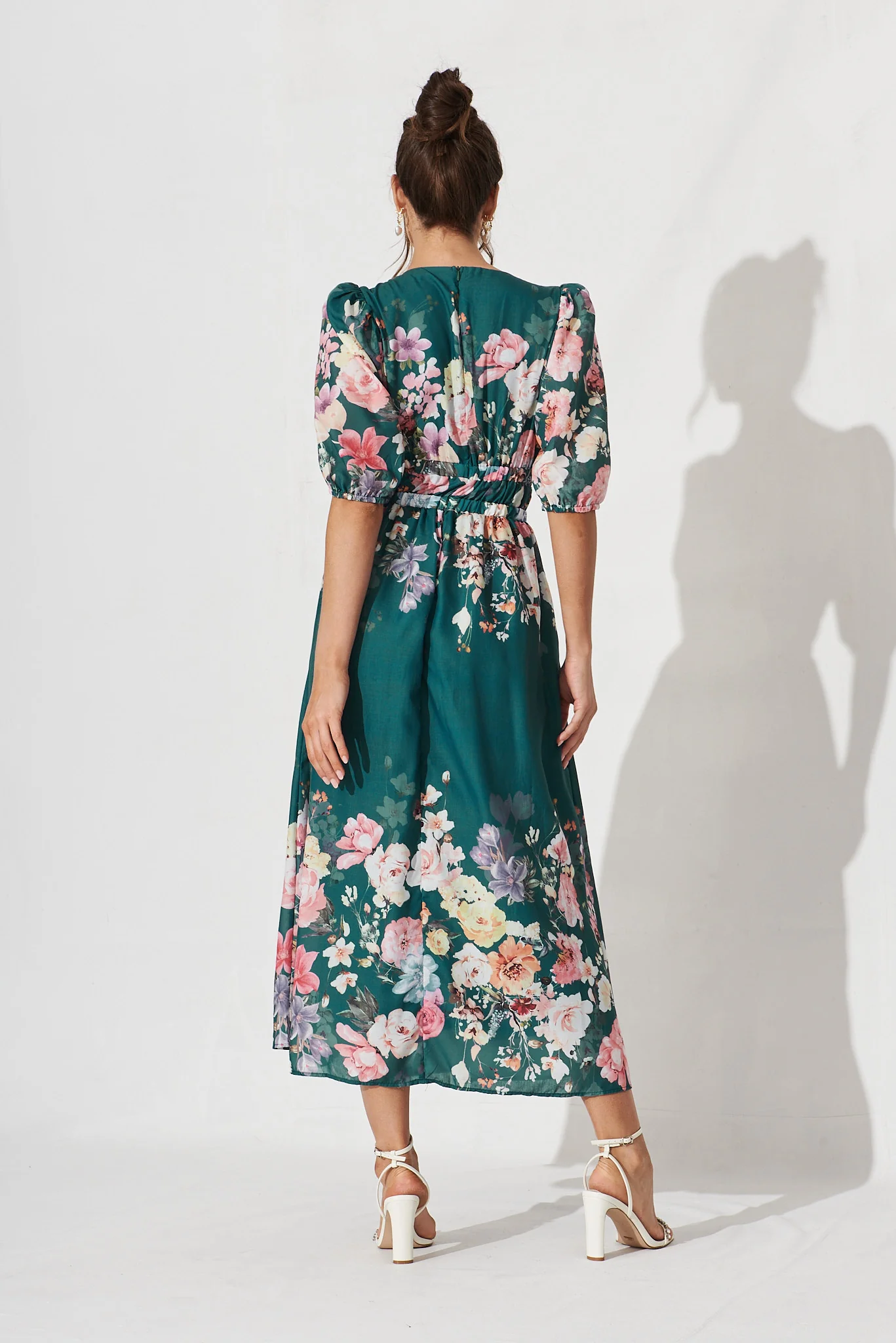 Camille Maxi Dress In Teal With Orange Floral - Image 4