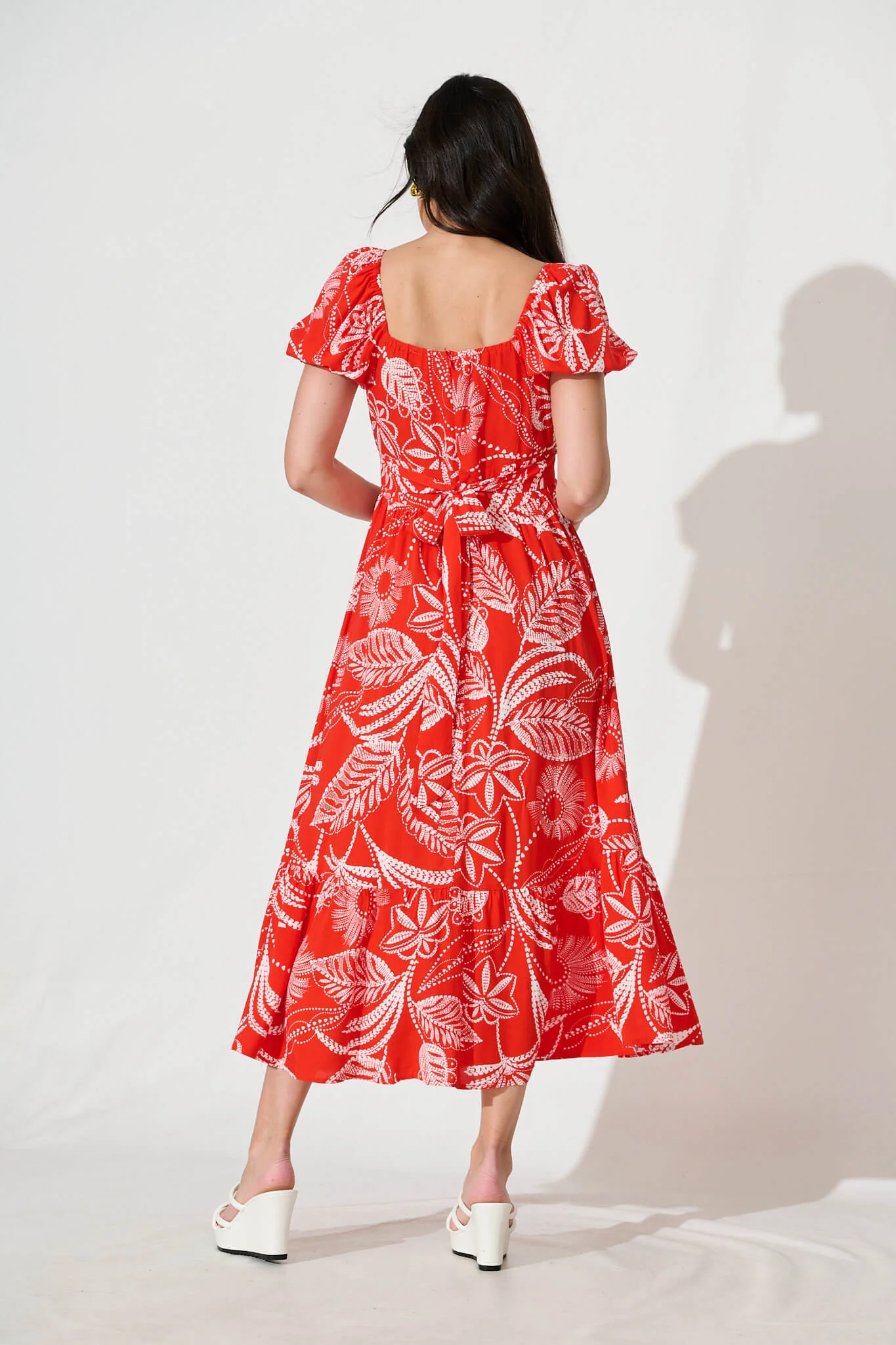 Candie Midi Dress In Red with White Print - Image 8