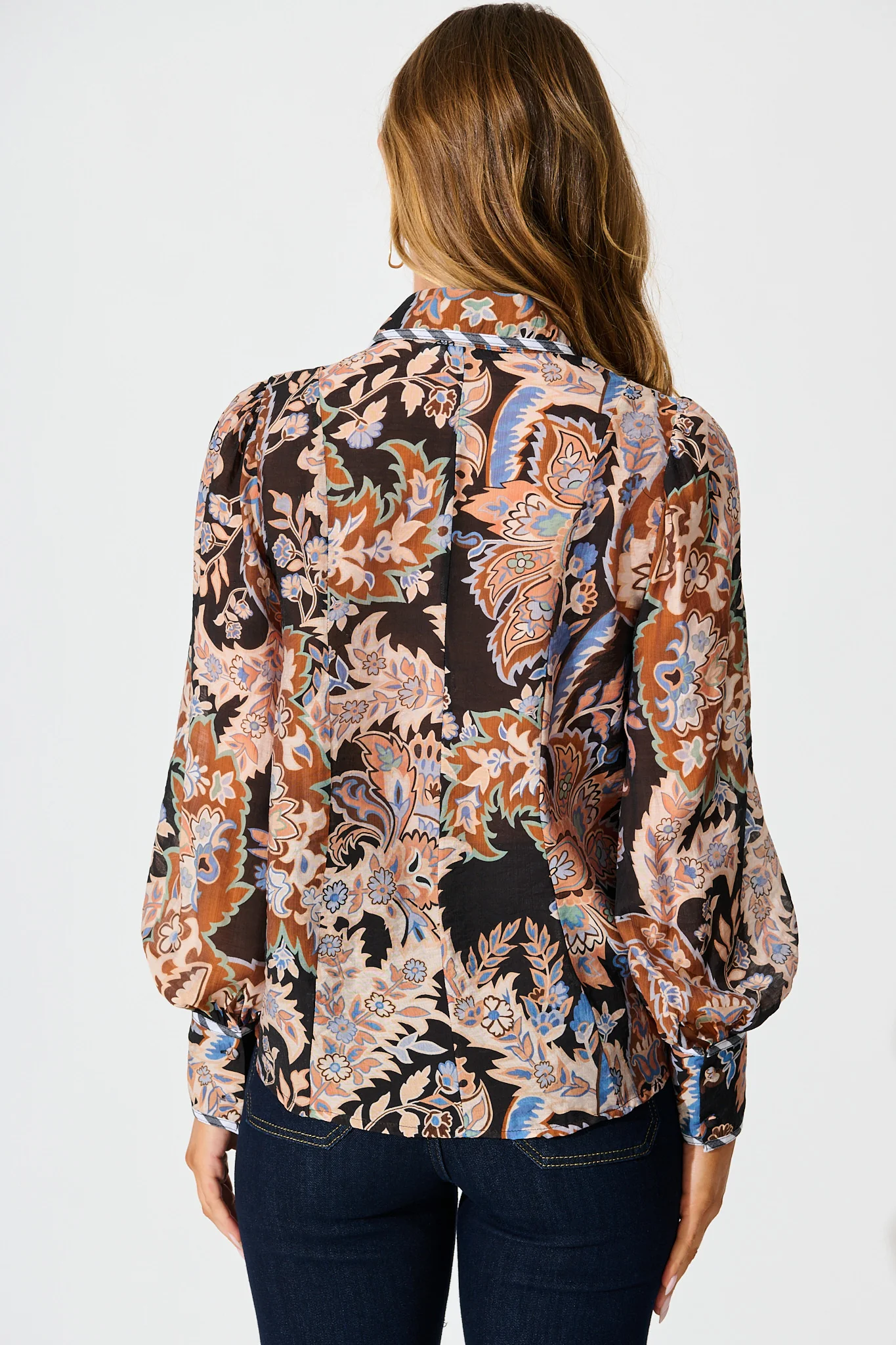 Caprice Shirt in Black Multi with Stripe Trim - Image 3