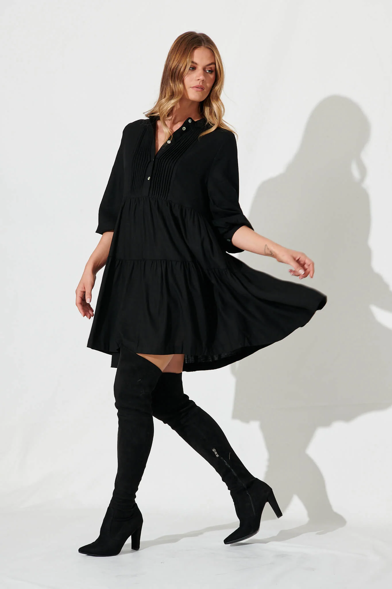 Caracelle Smock Dress in Black - Image 3