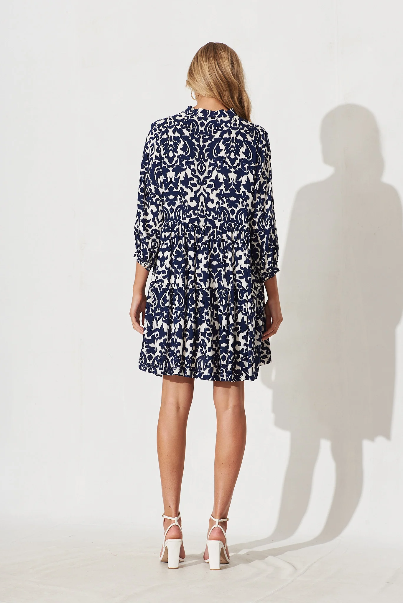 Caracelle Smock Dress In White With Navy Print - Image 6
