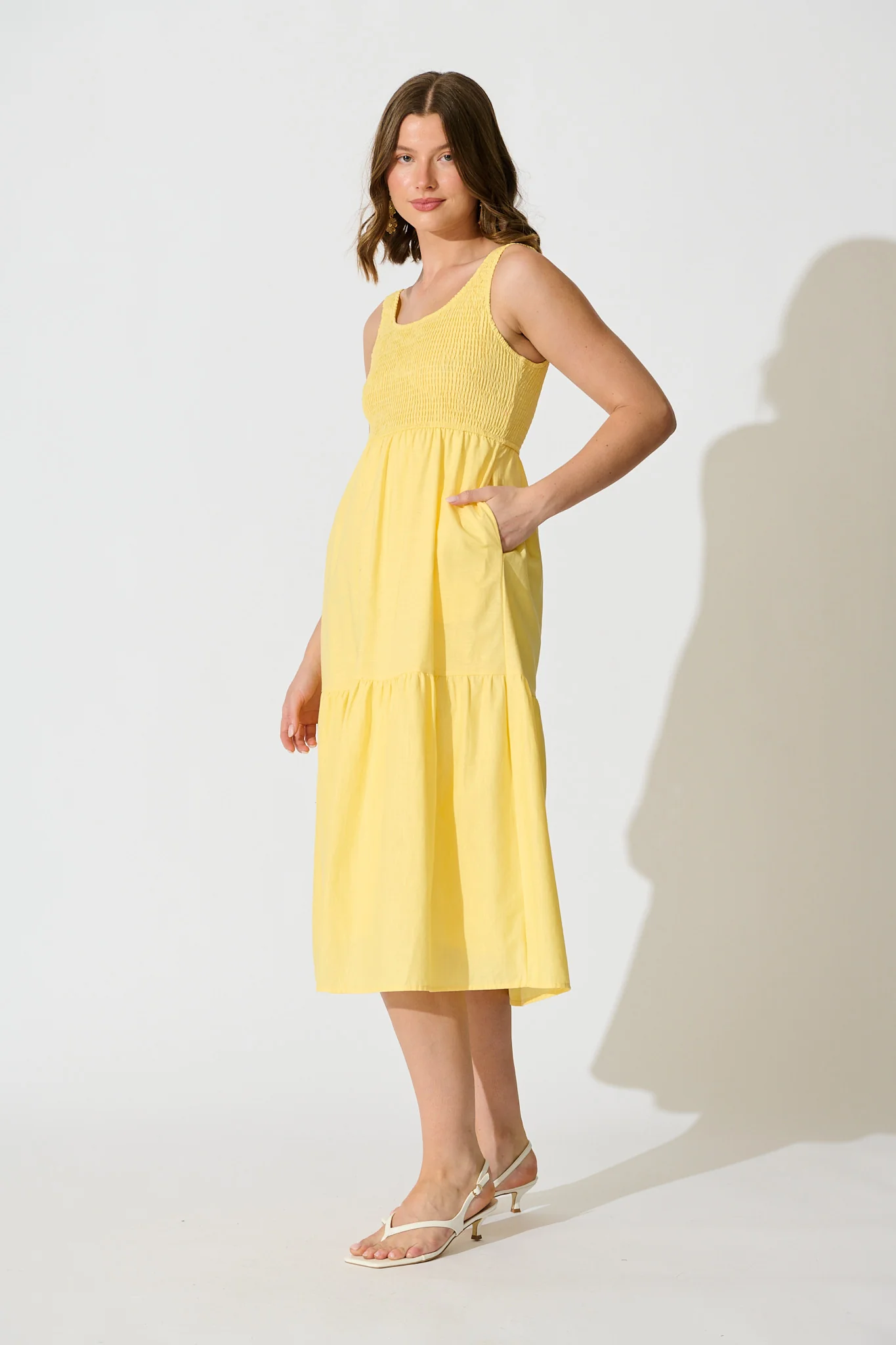 Caribbean Midi Dress In Butter Yellow Cotton Linen - Image 5