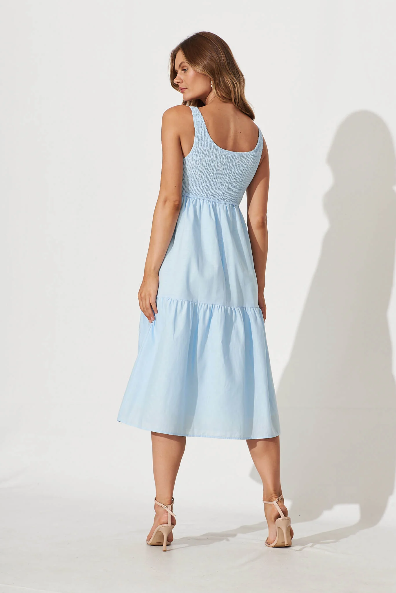 Caribbean Midi Dress In Pale Blue Cotton Linen - Image 4