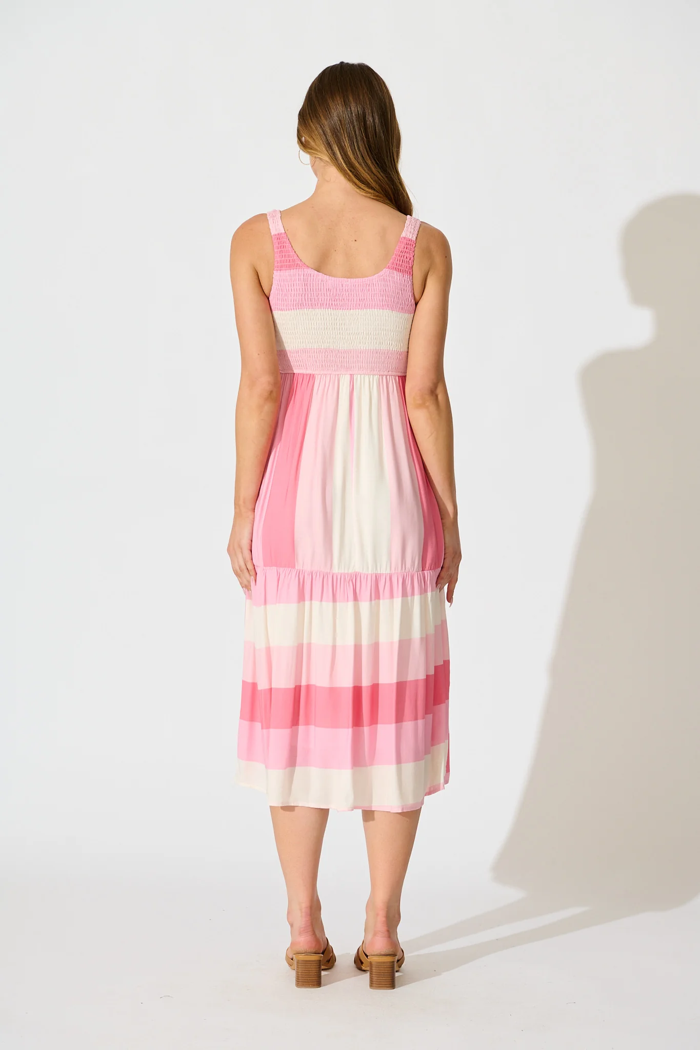 Caribbean Midi Dress in Pink with Cream Linen Blend - Image 4