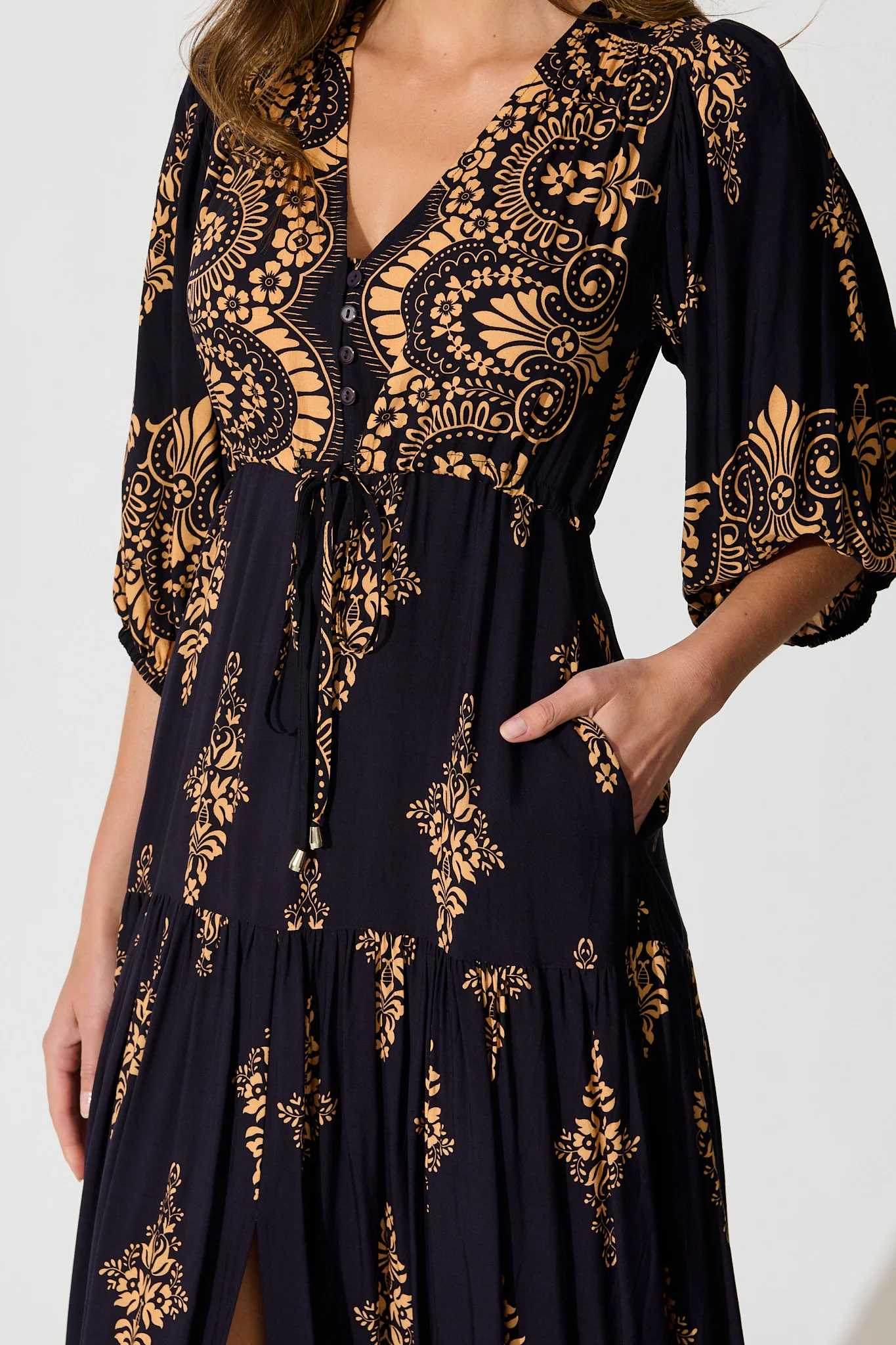 Carwen Maxi Dress in Navy with Tan Boho - Image 5