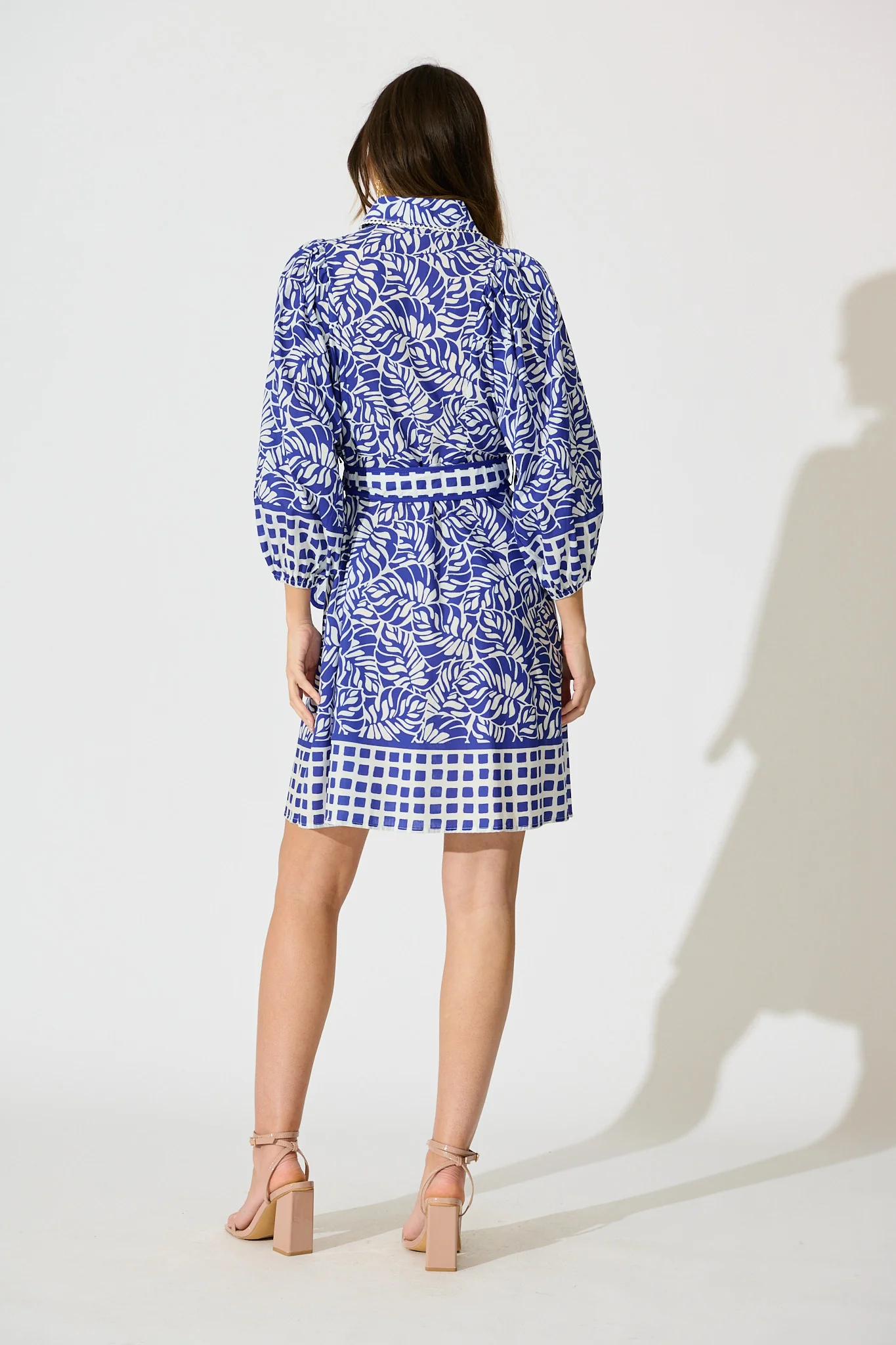 Carys Dress in Blue with White Cotton - Image 4