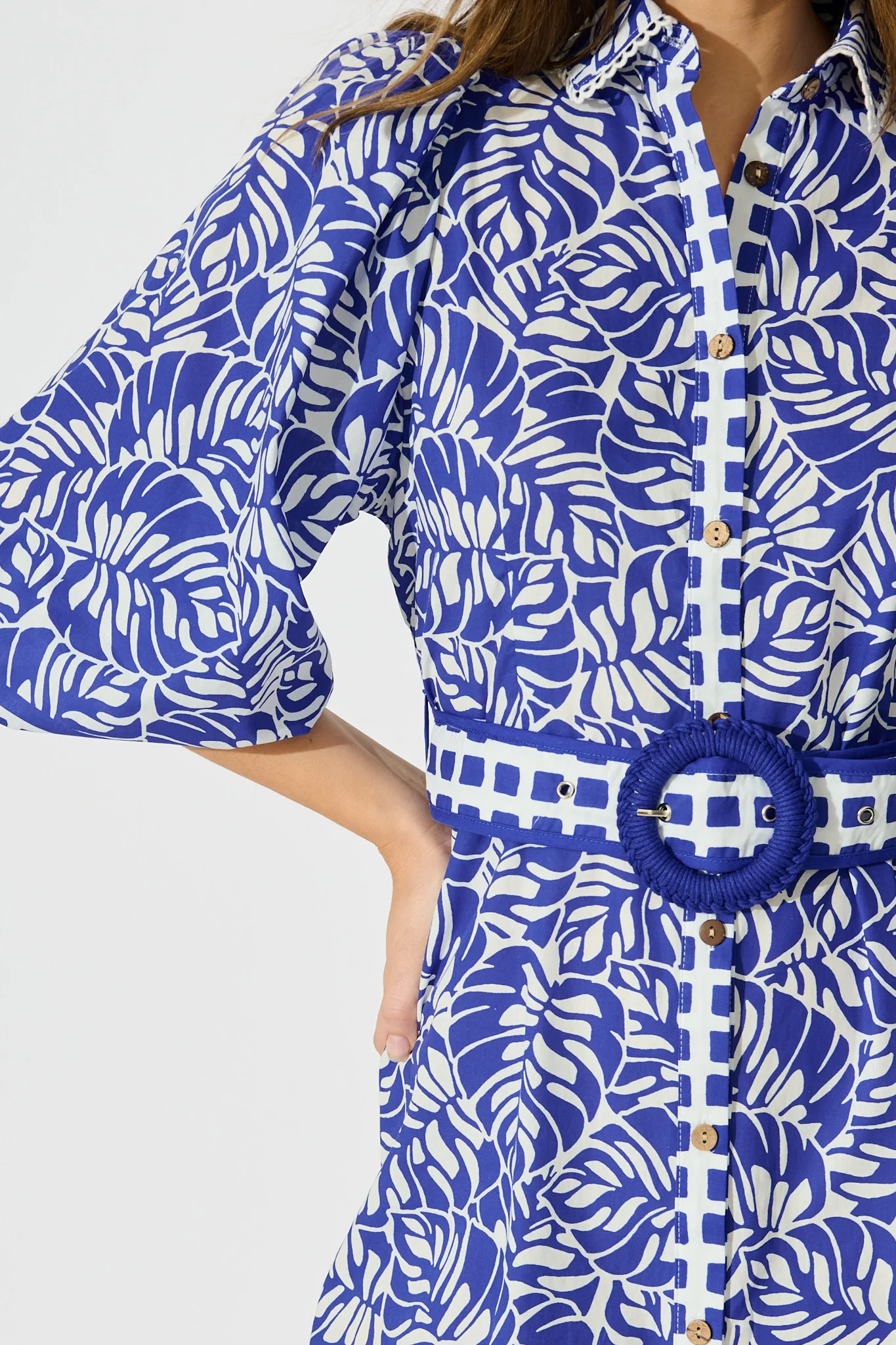 Carys Dress in Blue with White Cotton - Image 5