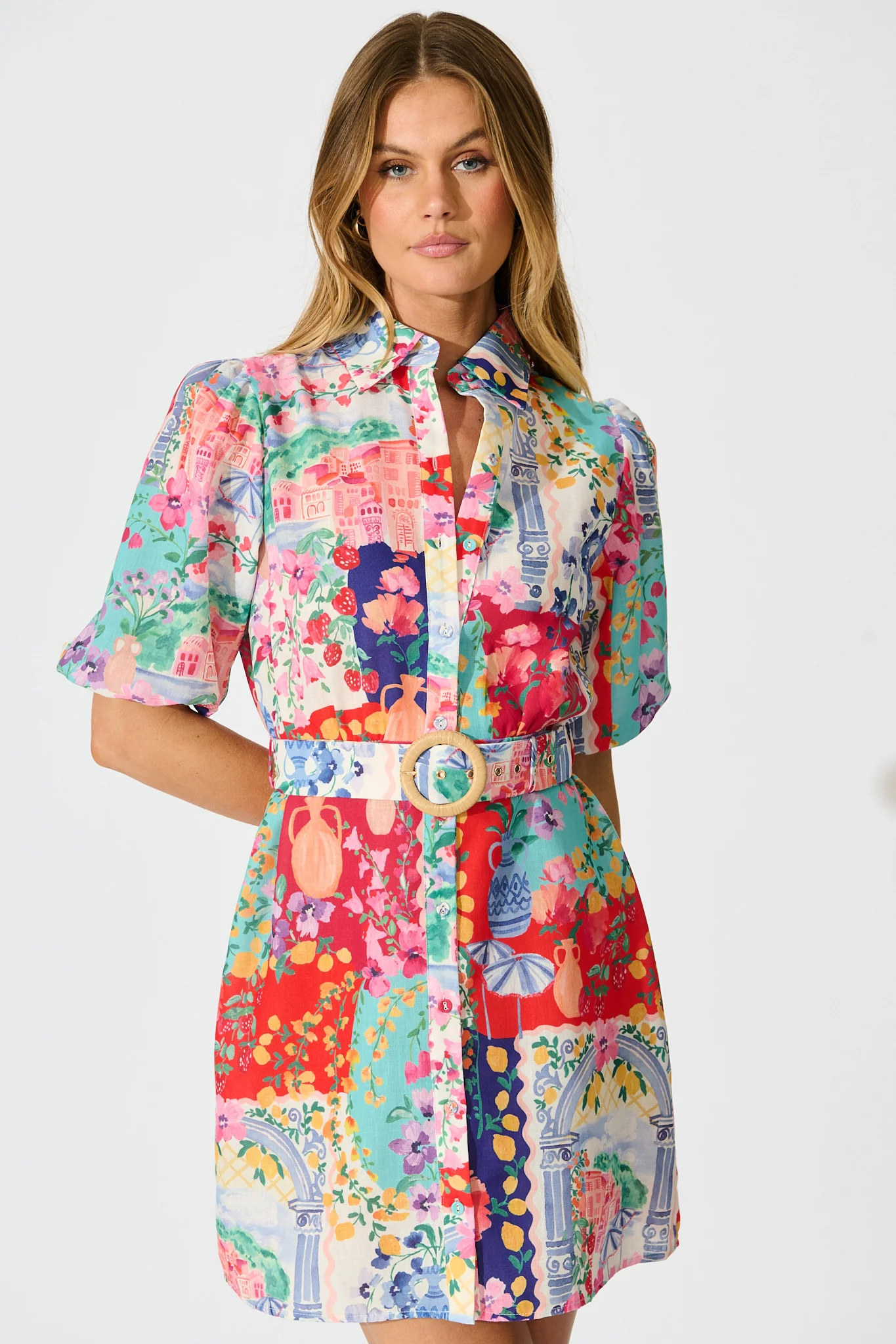 Casa Rose Shirt Dress in Multi Resort Linen Blend - Image 6