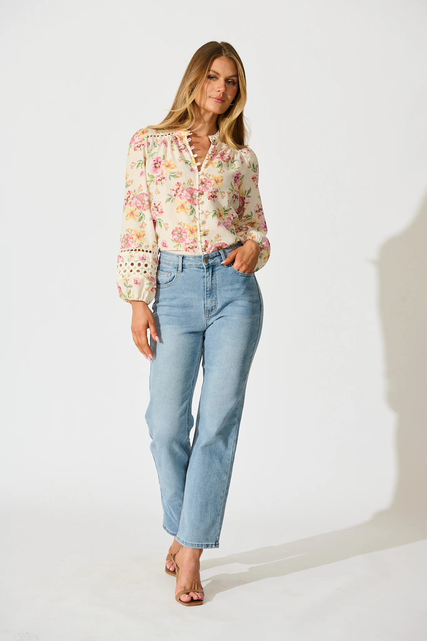 Cascades Top in Yellow Floral Linen Blend - Image 4