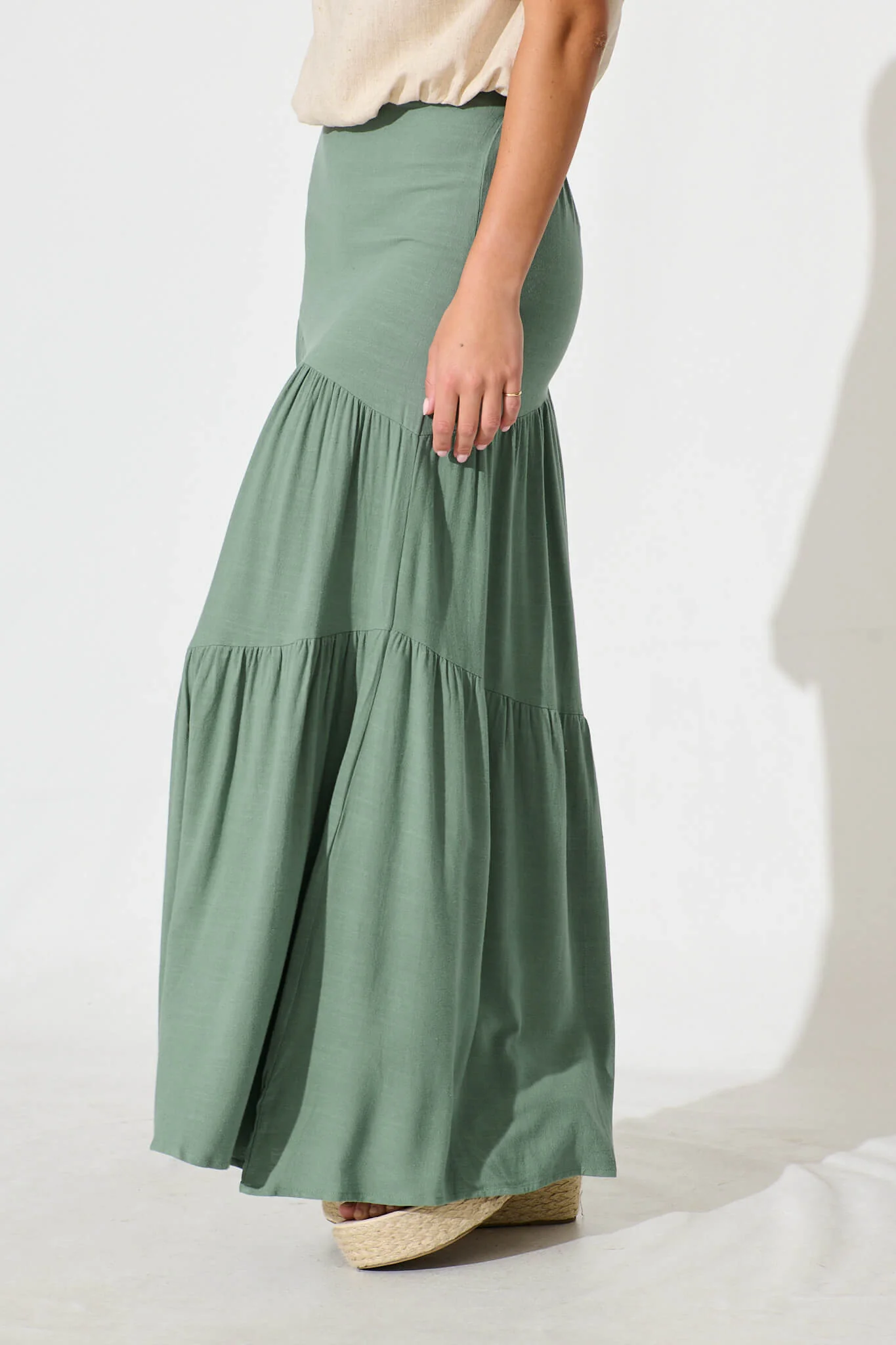 Cassiani Maxi Skirt in Sage Green Linen Blend - Image 2