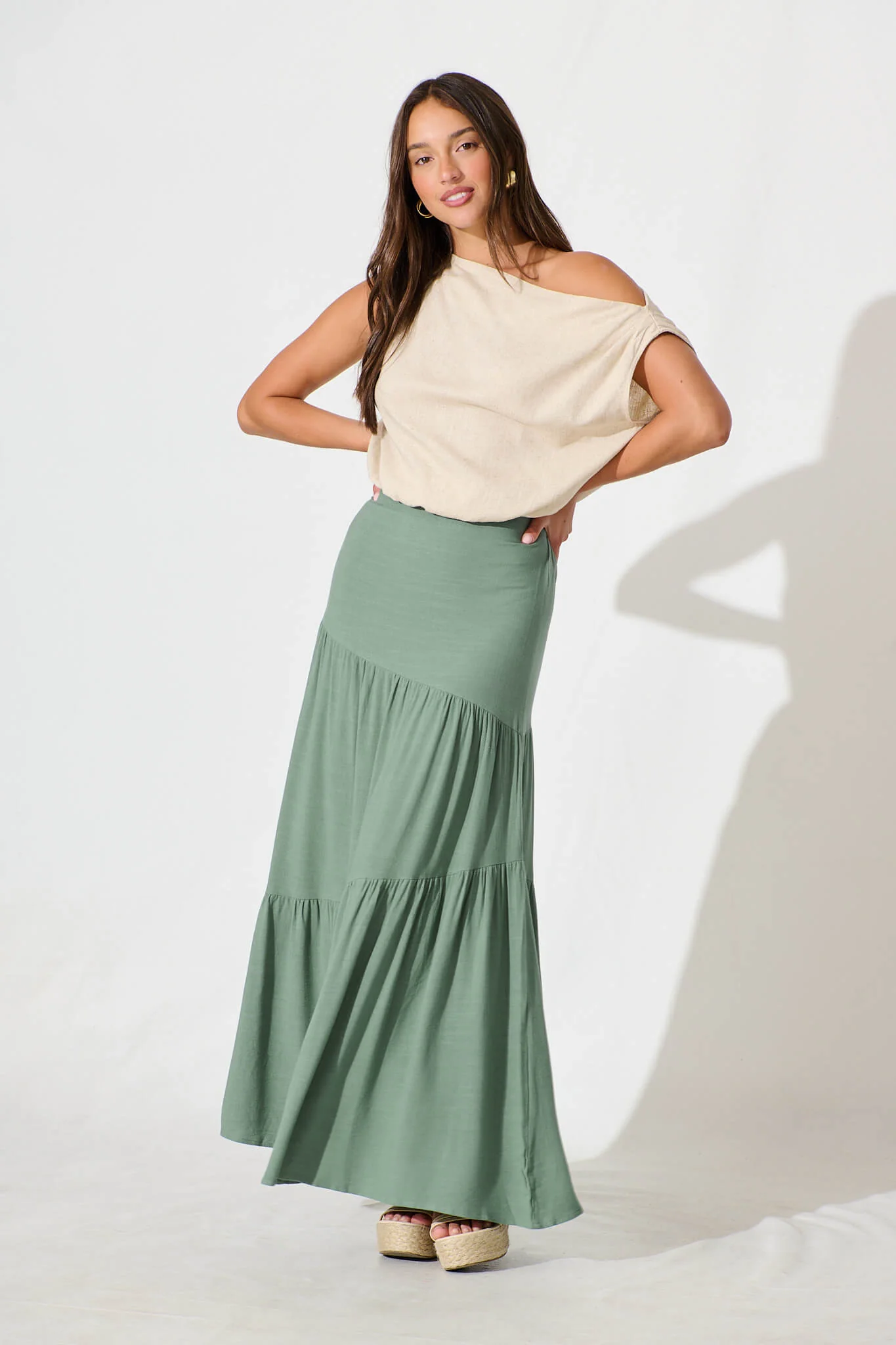 Cassiani Maxi Skirt in Sage Green Linen Blend - Image 4