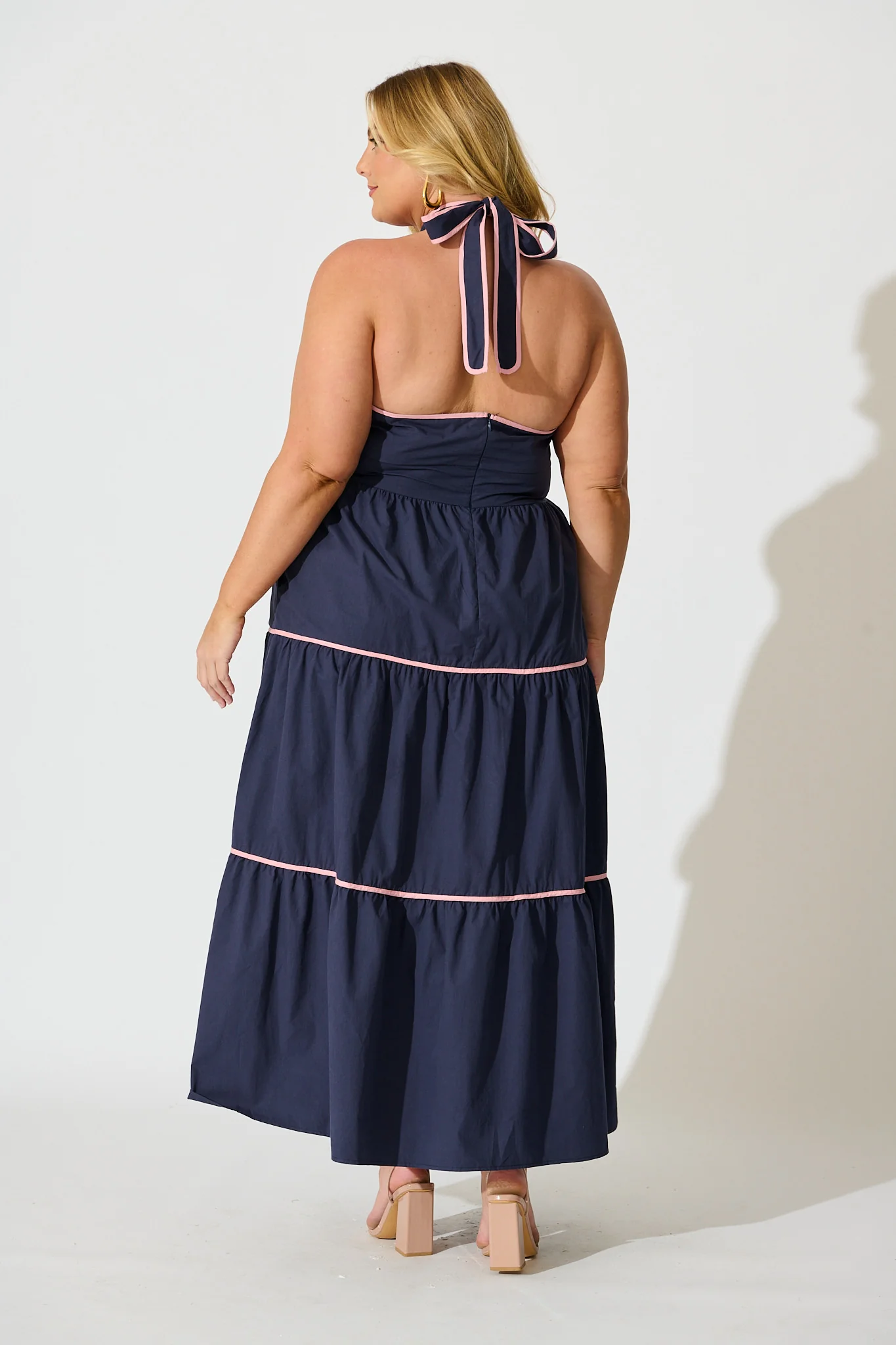 Celandine Halter Neck Maxi Dress in Navy Cotton - Image 9