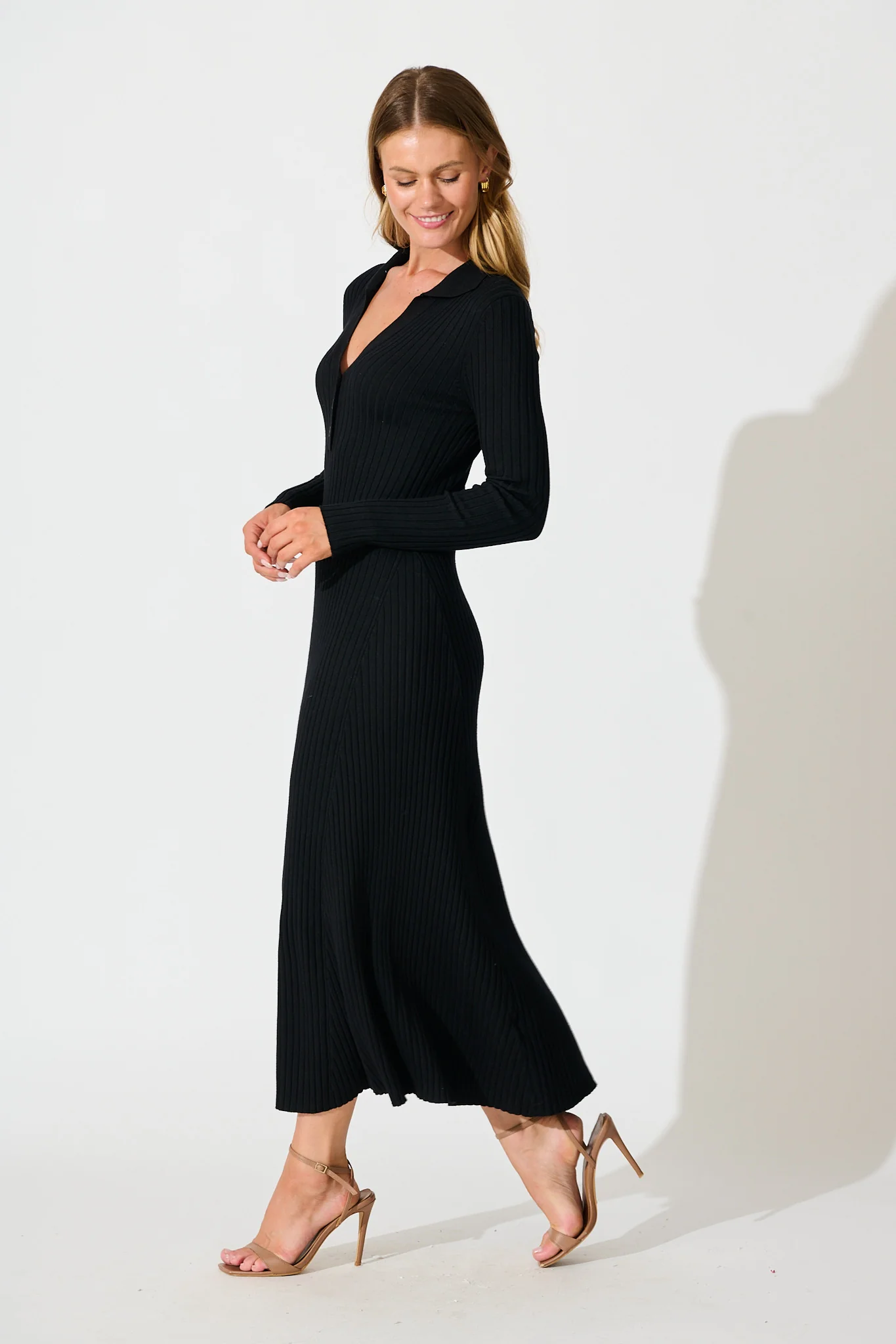 Centrepiece Midi Knit Dress in Black - Image 3