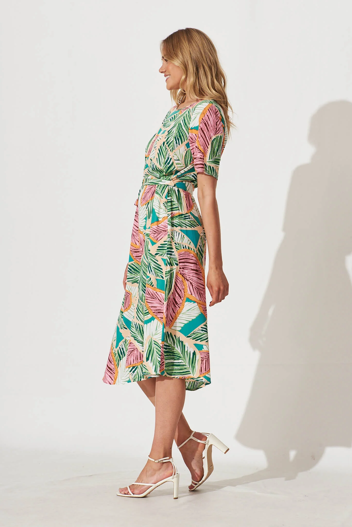 Chambery Midi Dress In Green Multi Leaf Print - Image 6