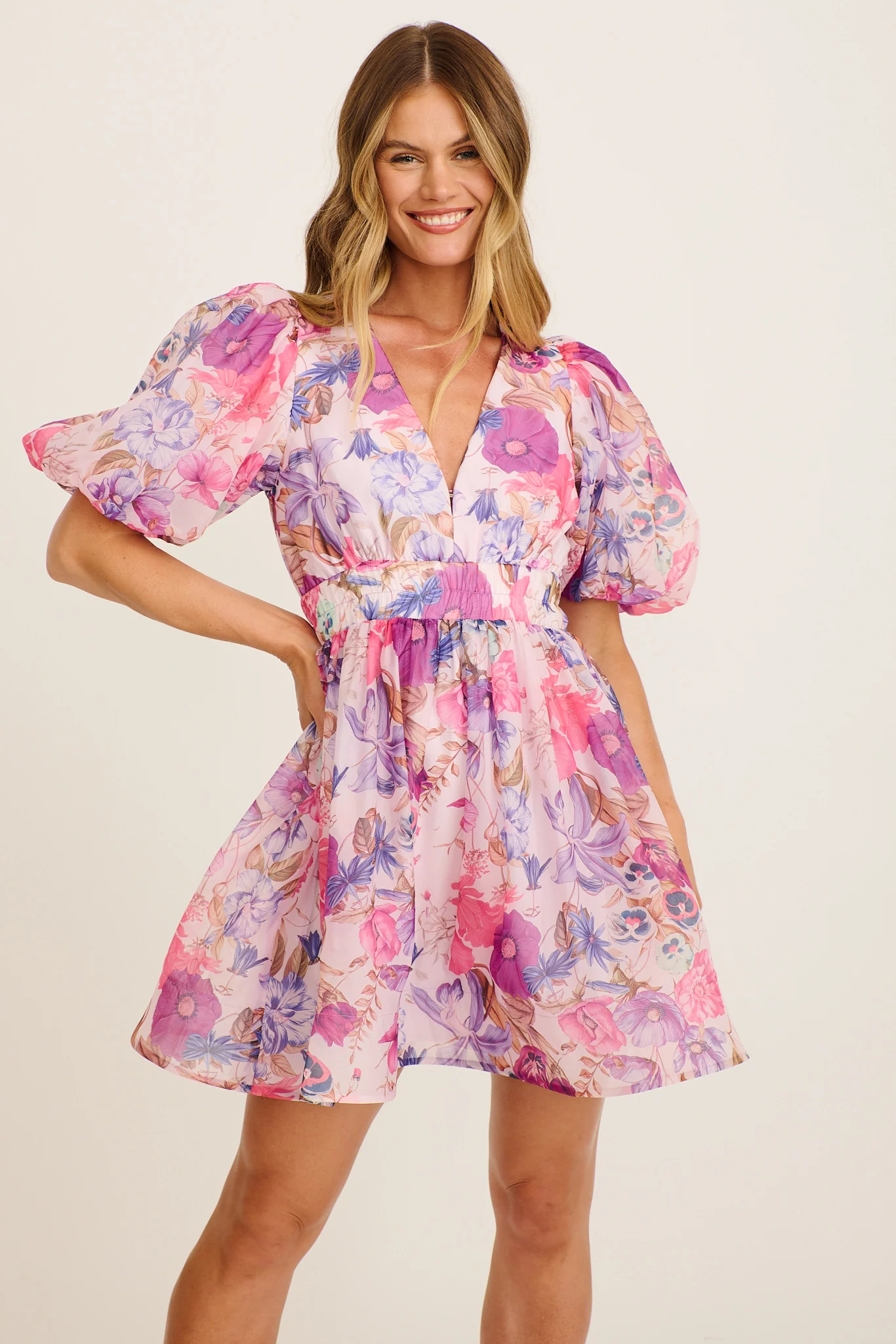 Champagne Nights Dress in Purple Floral Organza - Image 2