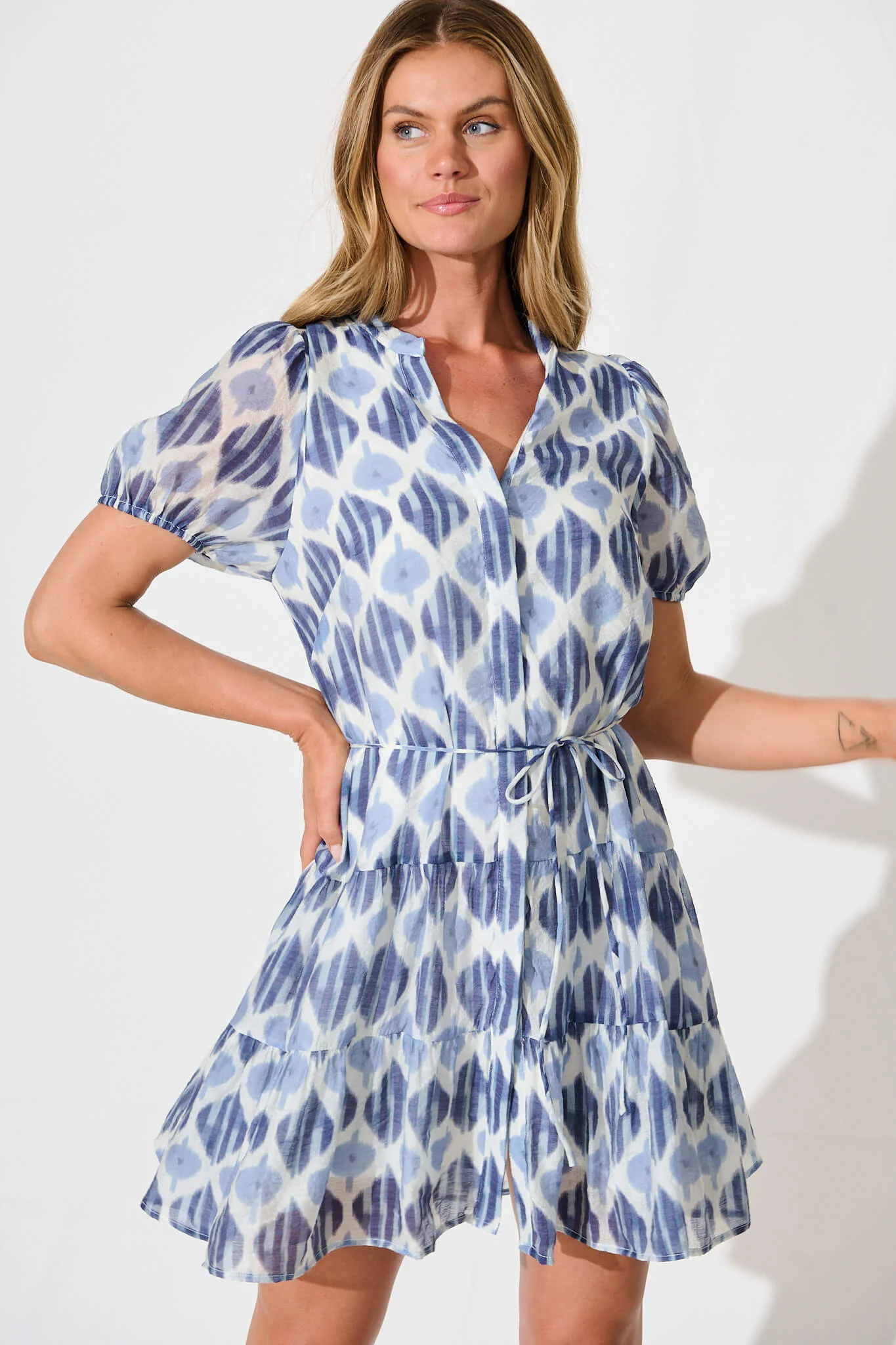 Charlita Dress in Blue and Navy Print - Image 2