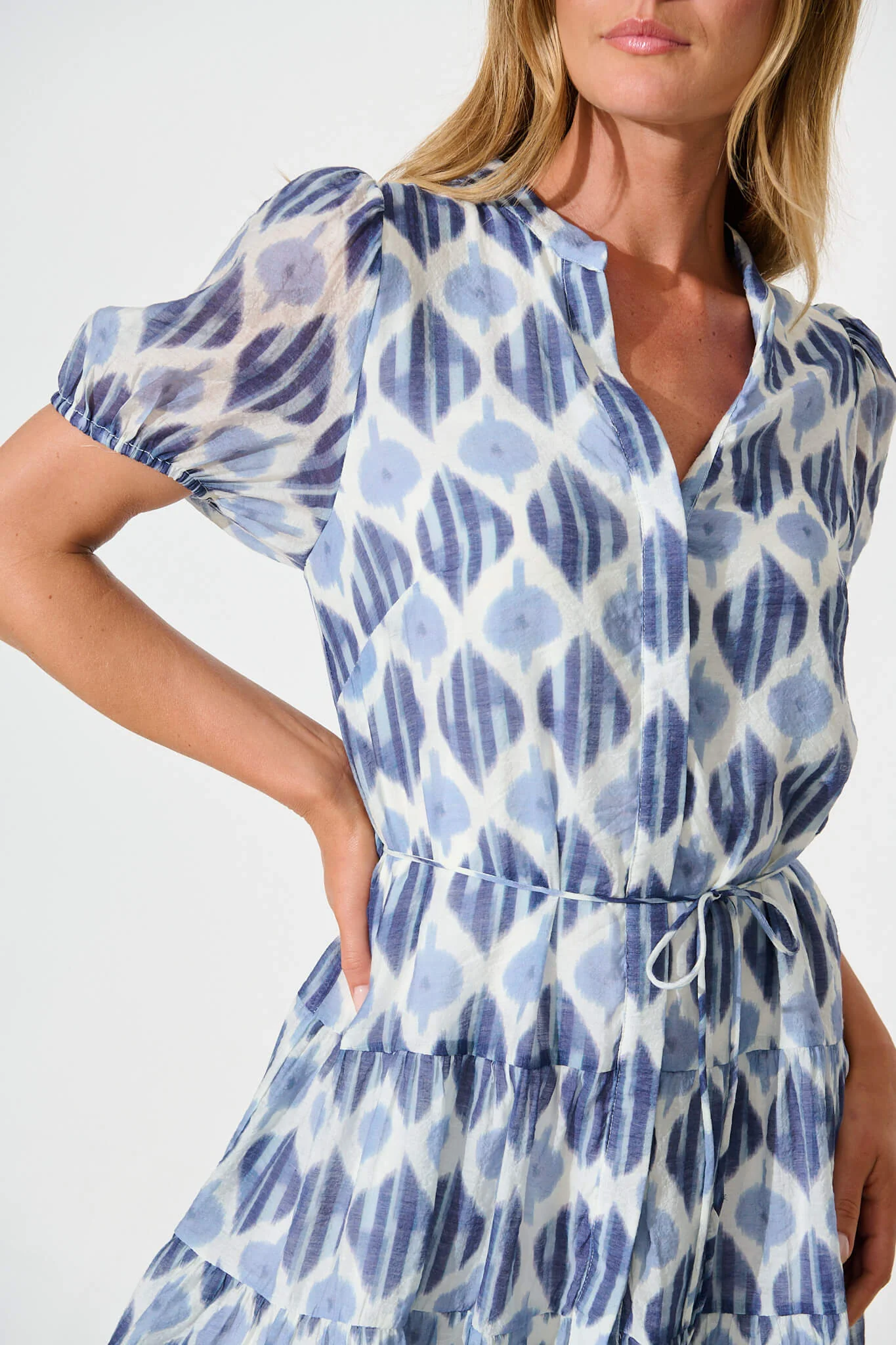 Charlita Dress in Blue and Navy Print - Image 5