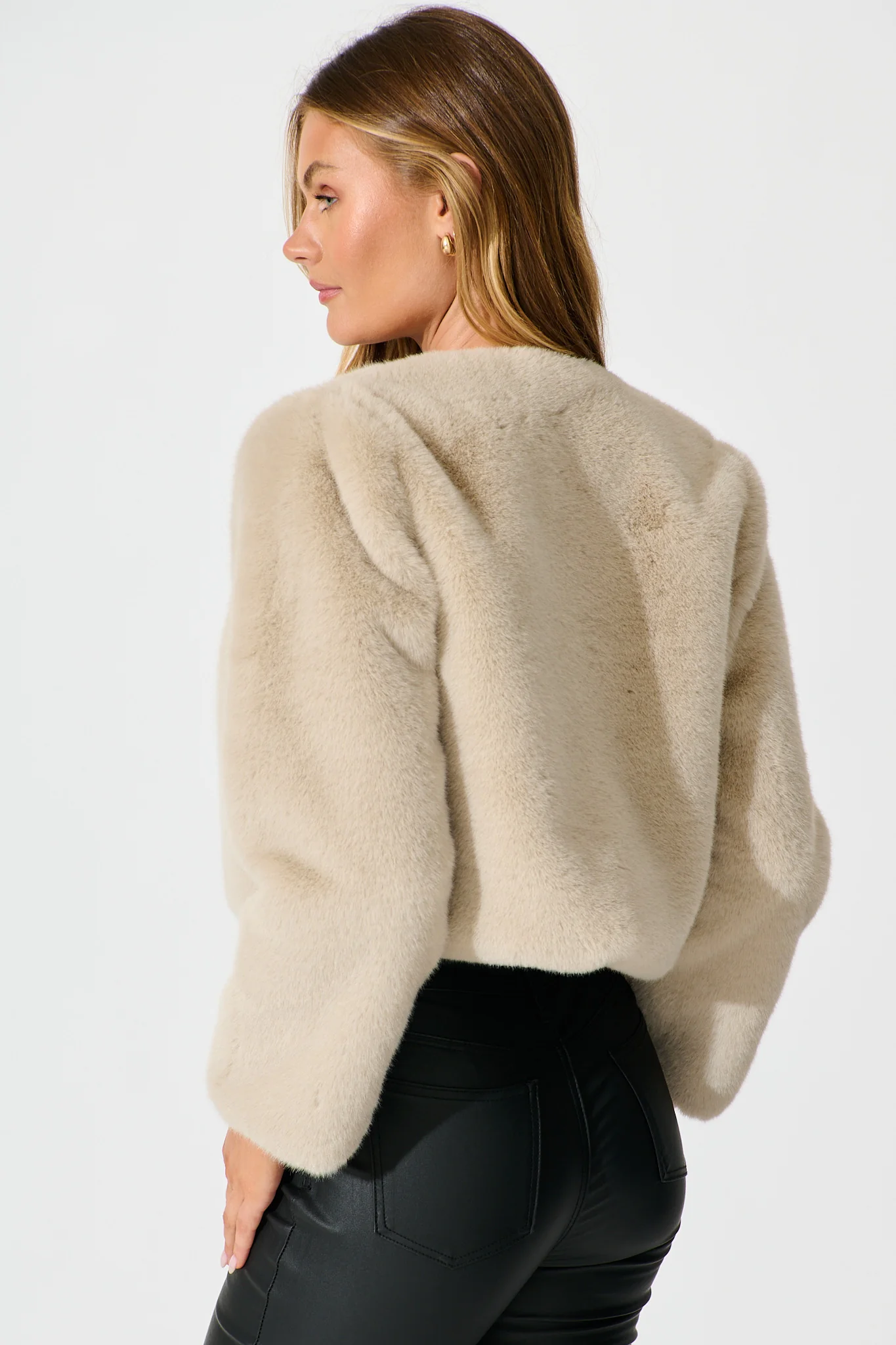 Cher Faux Fur Jacket In Beige - Image 3