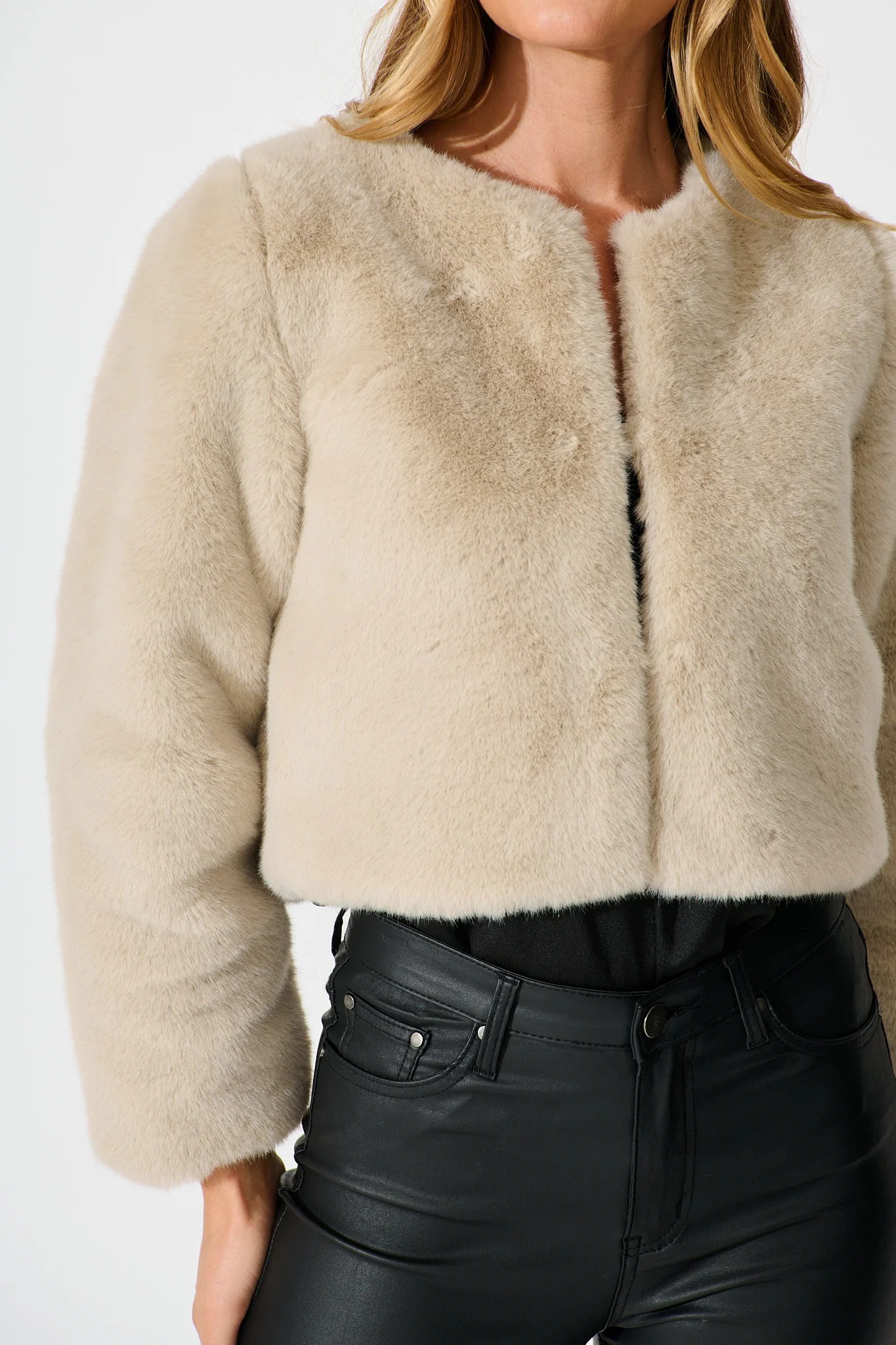 Cher Faux Fur Jacket In Beige - Image 5