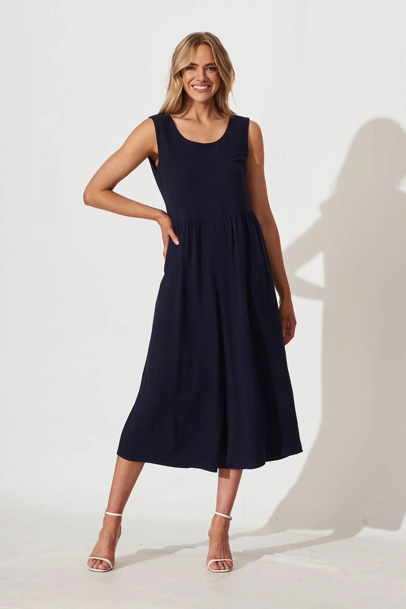 Citta Jumpsuit In Navy Linen Blend