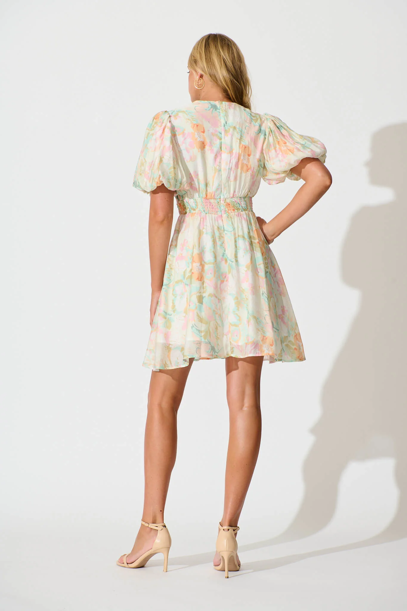 Clarissa Dress In White with Pastel Multi Floral - Image 4
