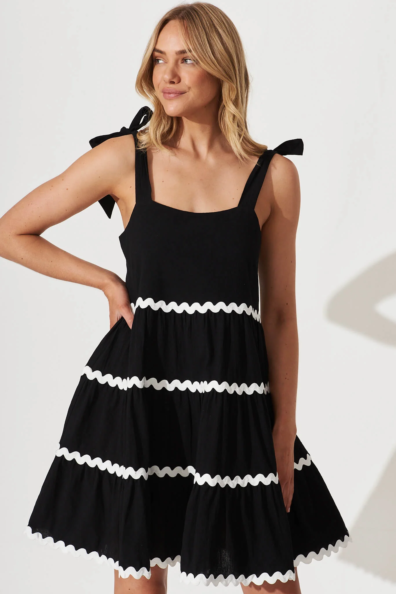 Claus Dress In Black With White Ric Rac Trim Cotton - Image 2