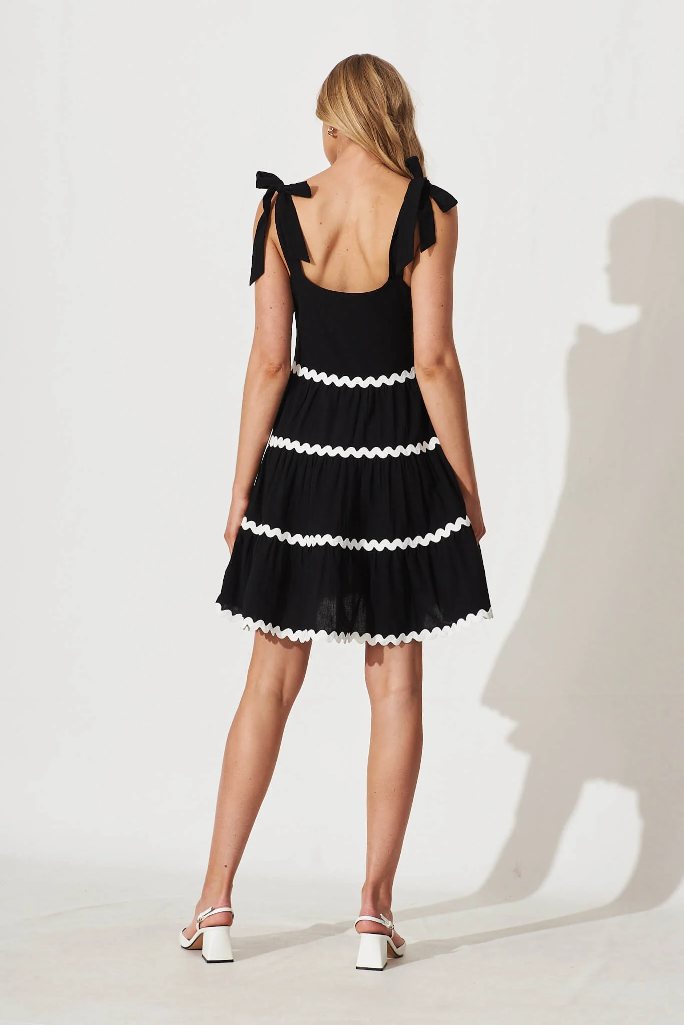 Claus Dress In Black With White Ric Rac Trim Cotton - Image 4