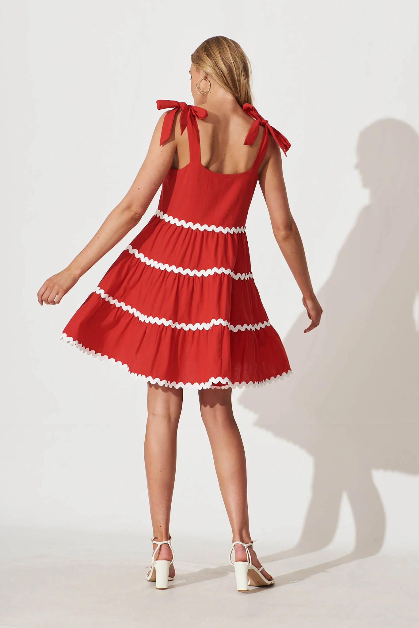 Claus Dress In Red With White Ric Rac Trim Cotton - Image 5