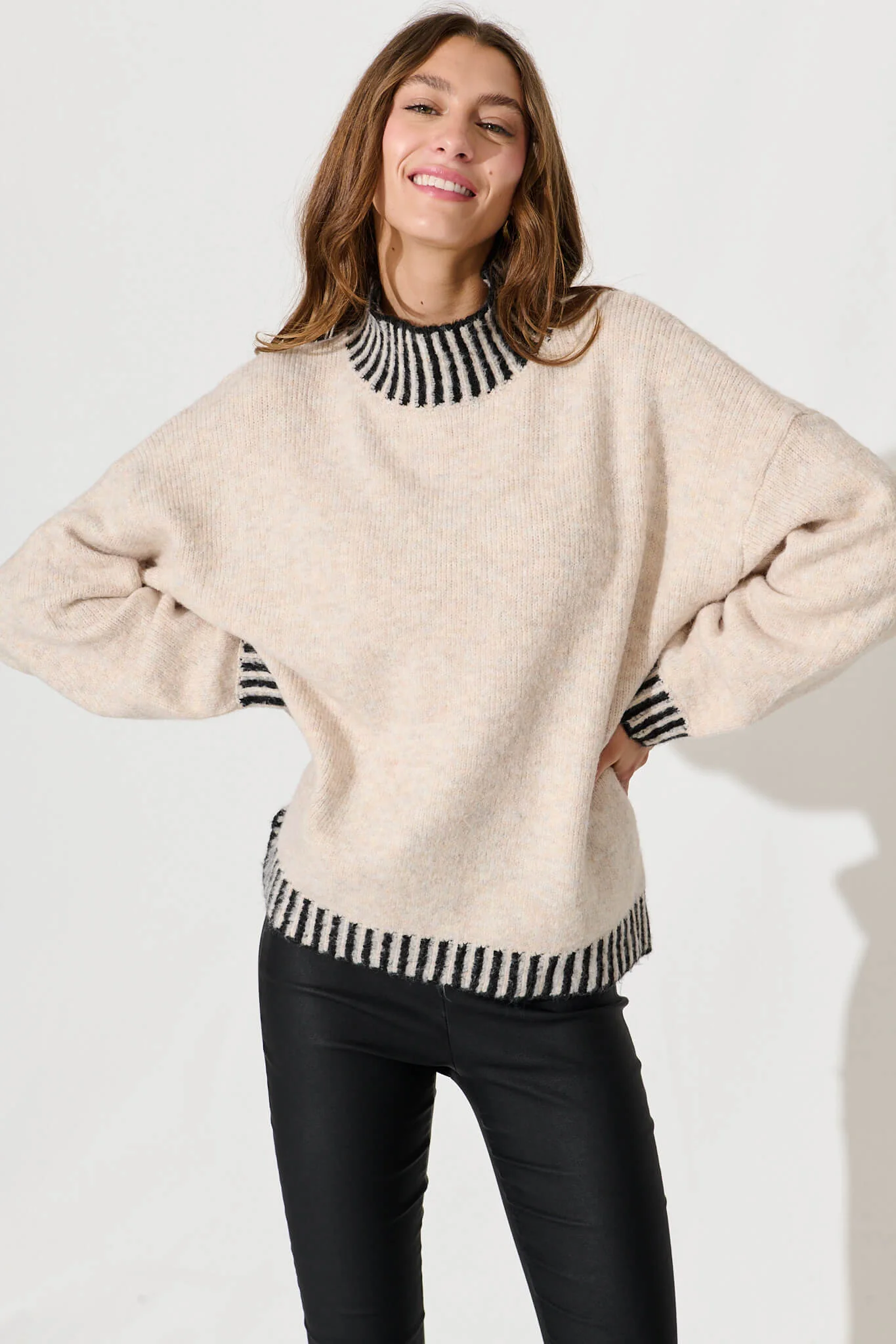 Clementine Knit In Beige Marle Wool Blend