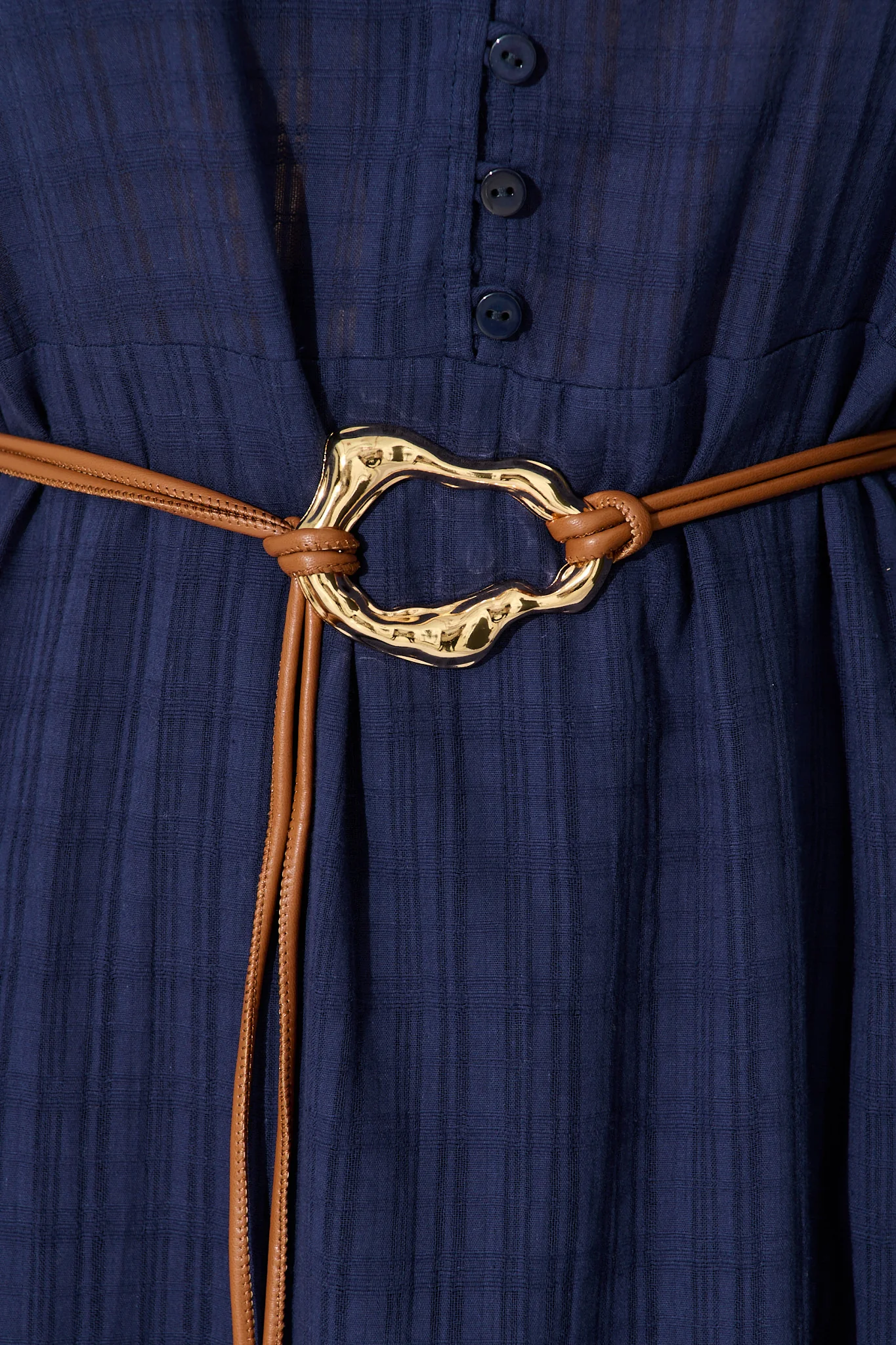 Cleo Belt in Brown with Gold Textured Tie Buckle - Image 5