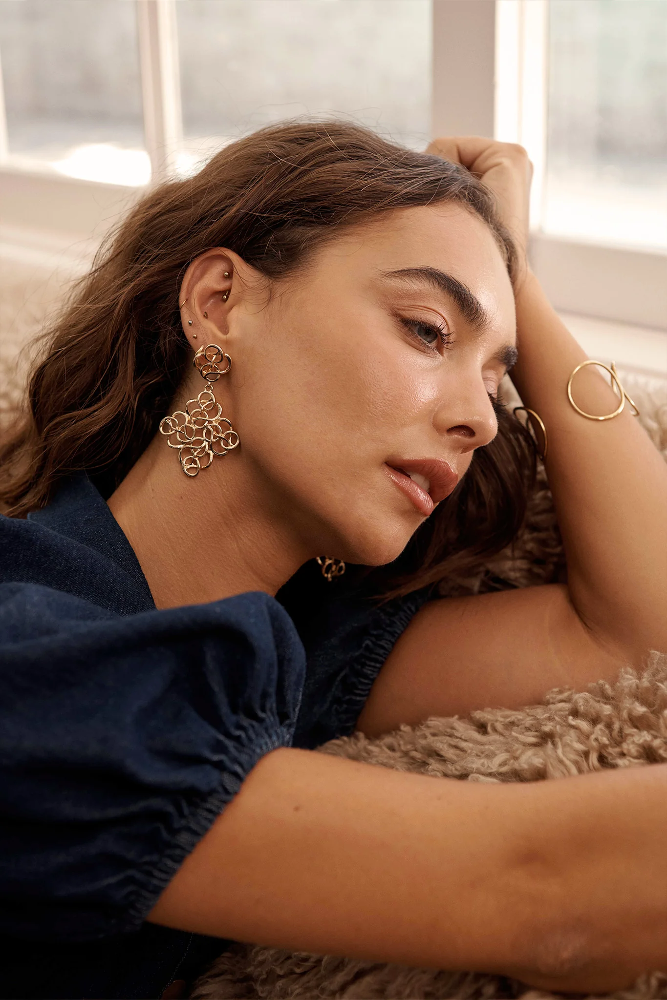 Cleo Filigree Statement Earrings in Antique Gold - Image 4