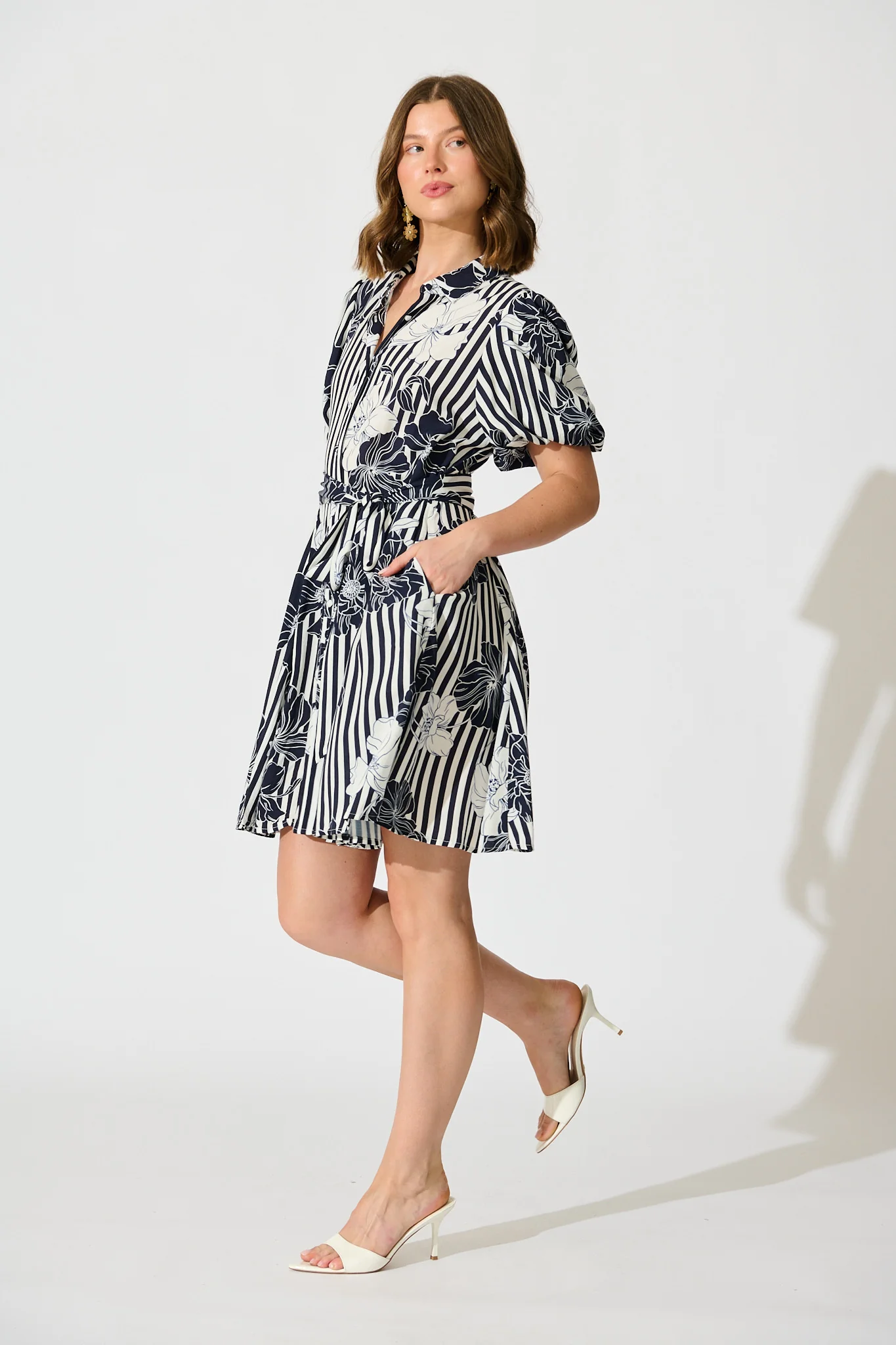 Coastal Charm Shirt Dress in Navy Stripe Floral - Image 5