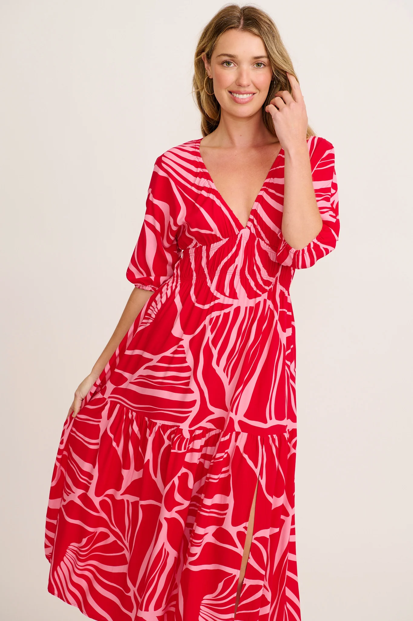 Cobana Maxi Dress in Red with Pink Print - Image 6