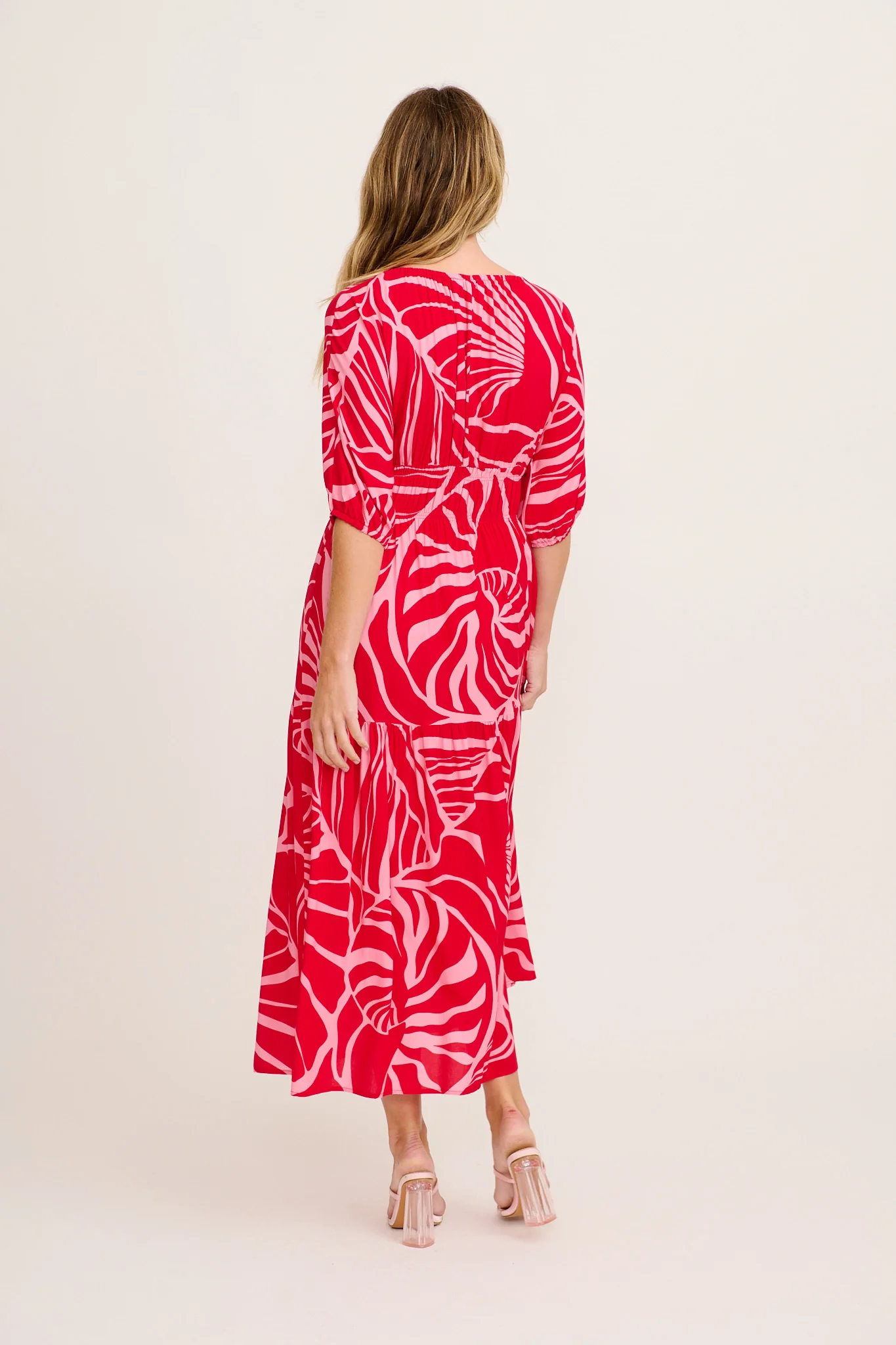 Cobana Maxi Dress in Red with Pink Print - Image 8