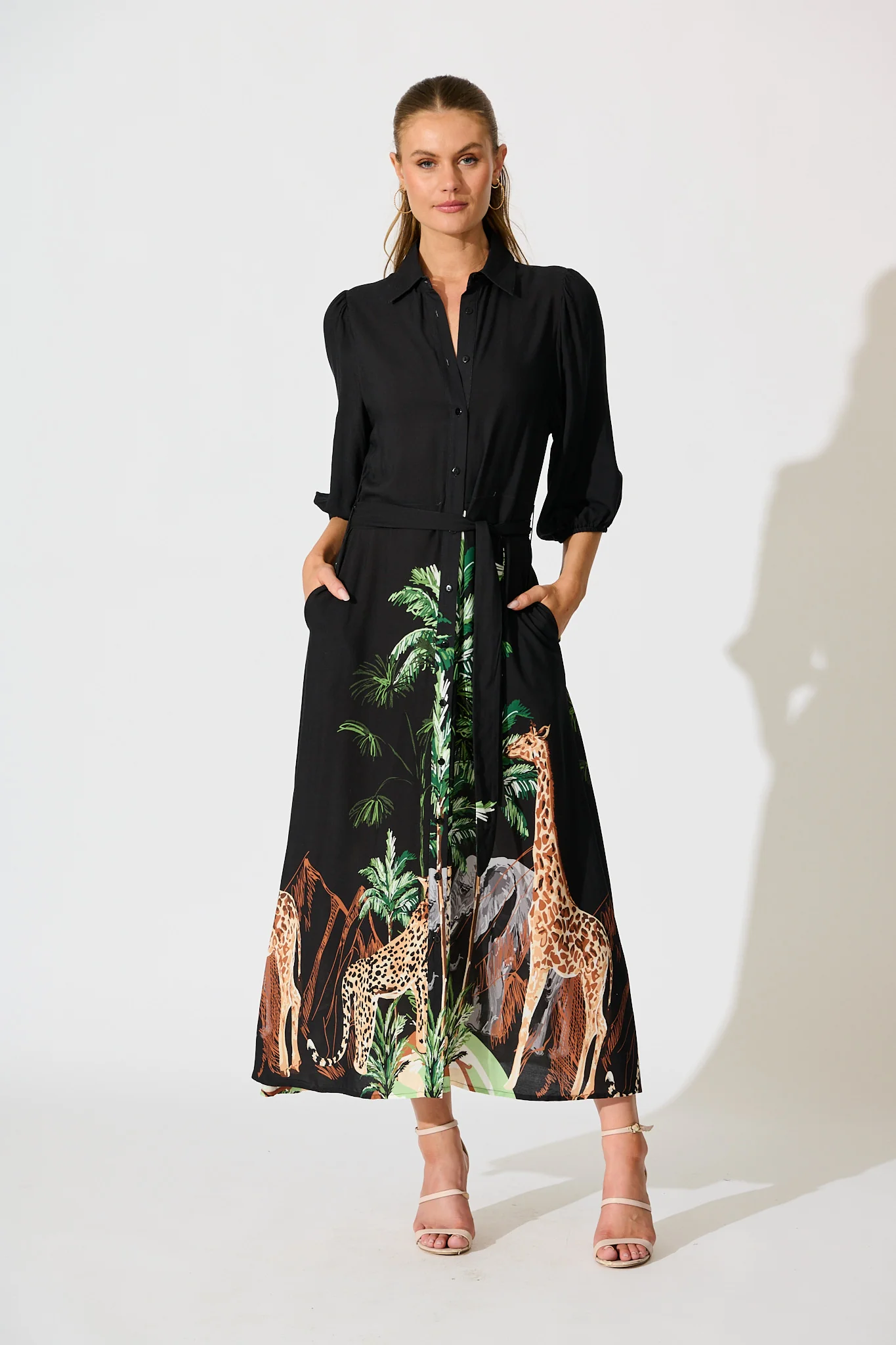 Coco Maxi Shirt Dress in Black Print