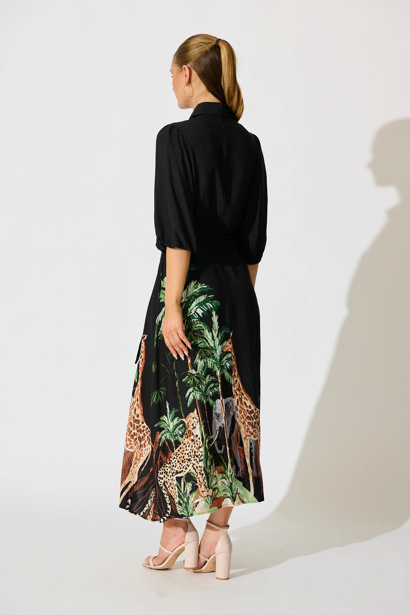 Coco Maxi Shirt Dress in Black Print - Image 4