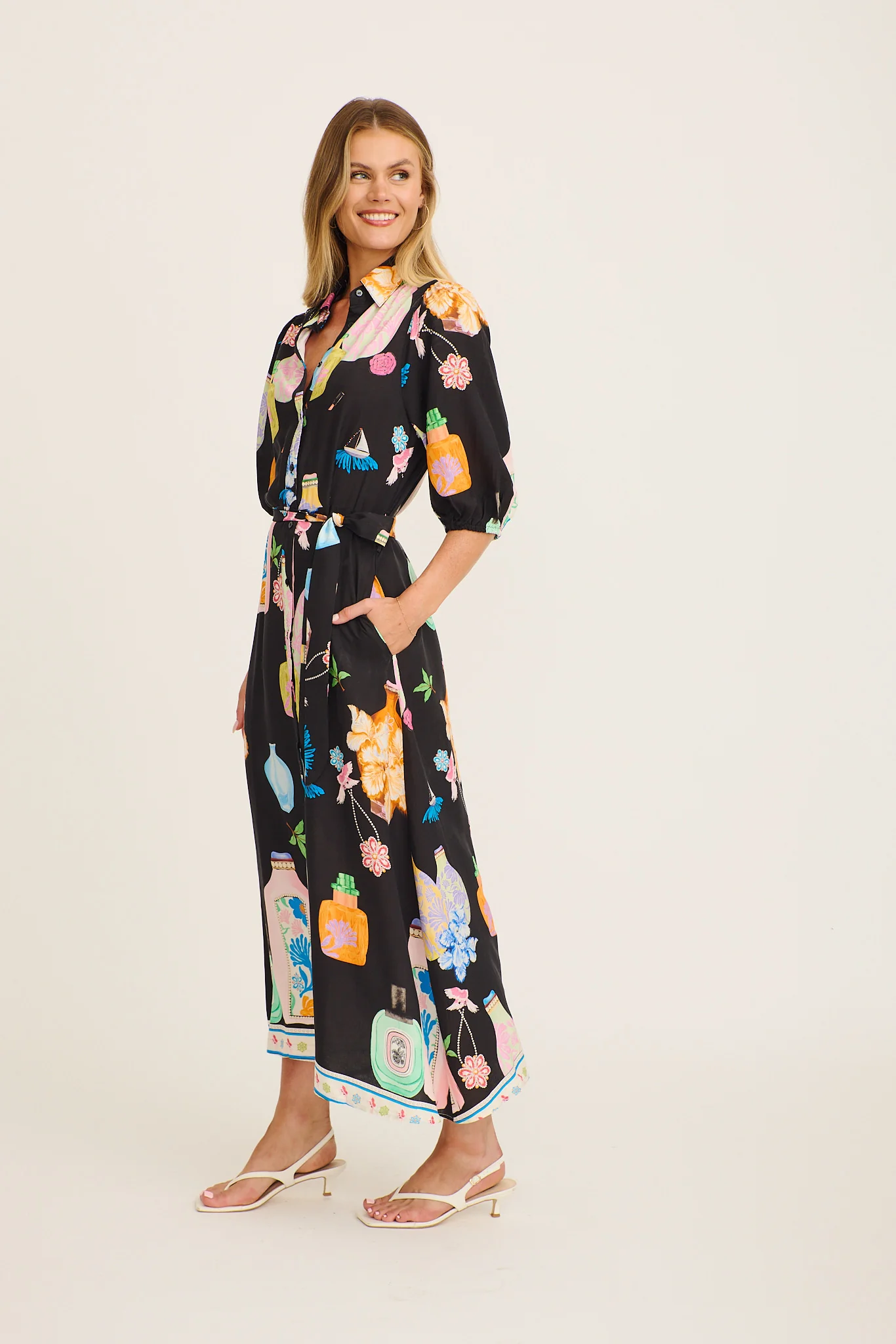 Coco Maxi Shirt Dress in Black Multi Print - Image 3