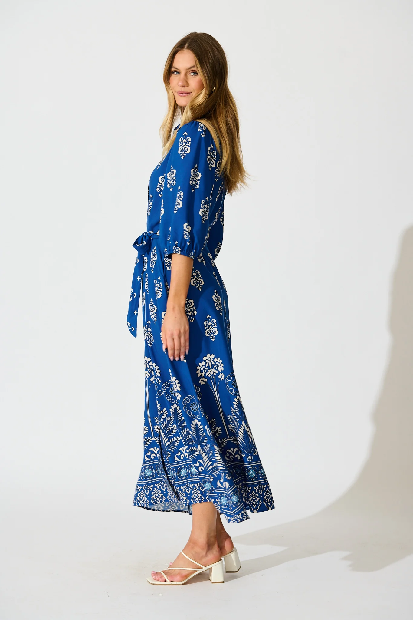 Coco Maxi Shirt Dress In Blue Print - Image 3
