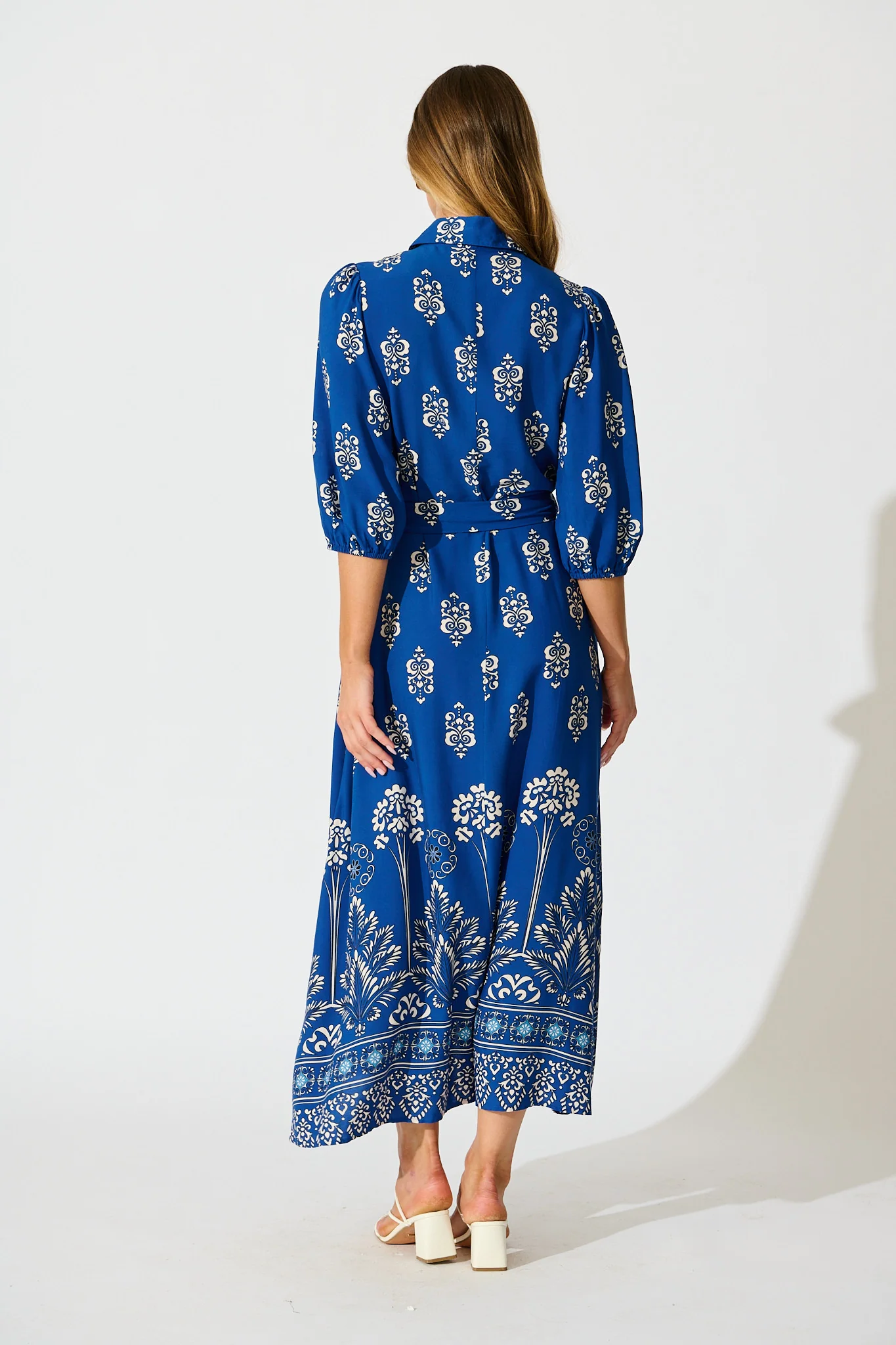 Coco Maxi Shirt Dress In Blue Print - Image 4