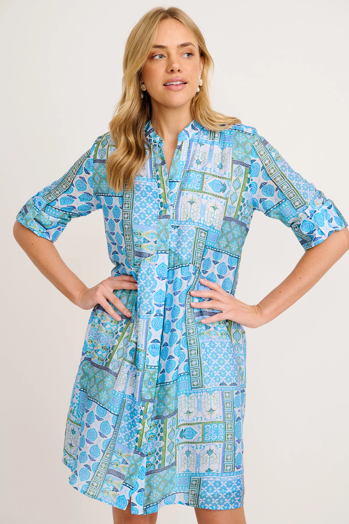 Cool Love Dress in Blue Tile Print - Image 2