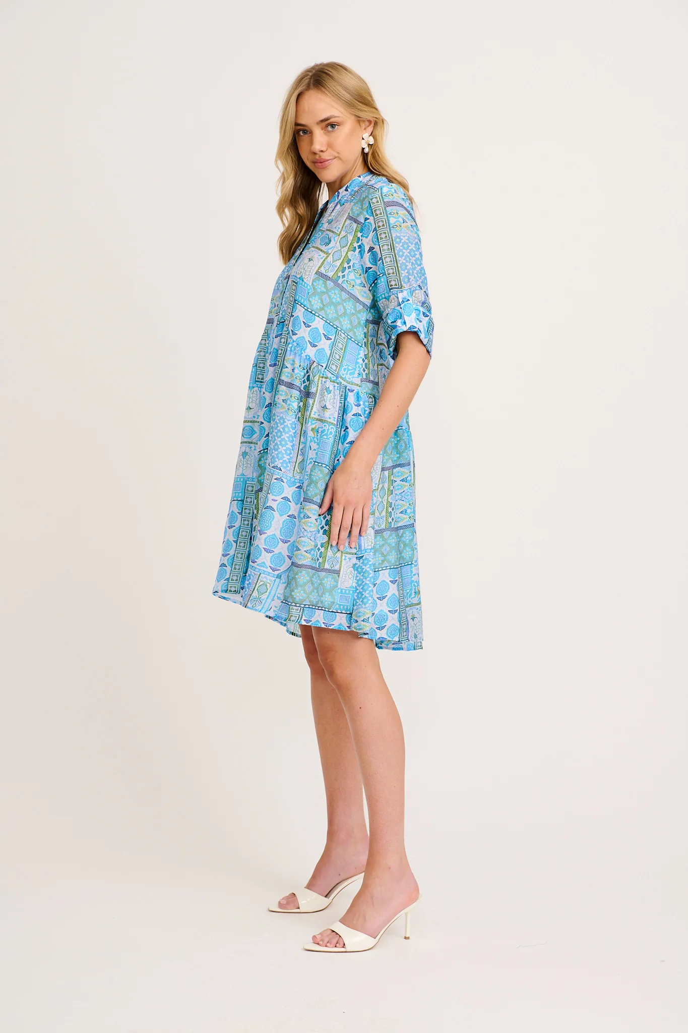 Cool Love Dress in Blue Tile Print - Image 3