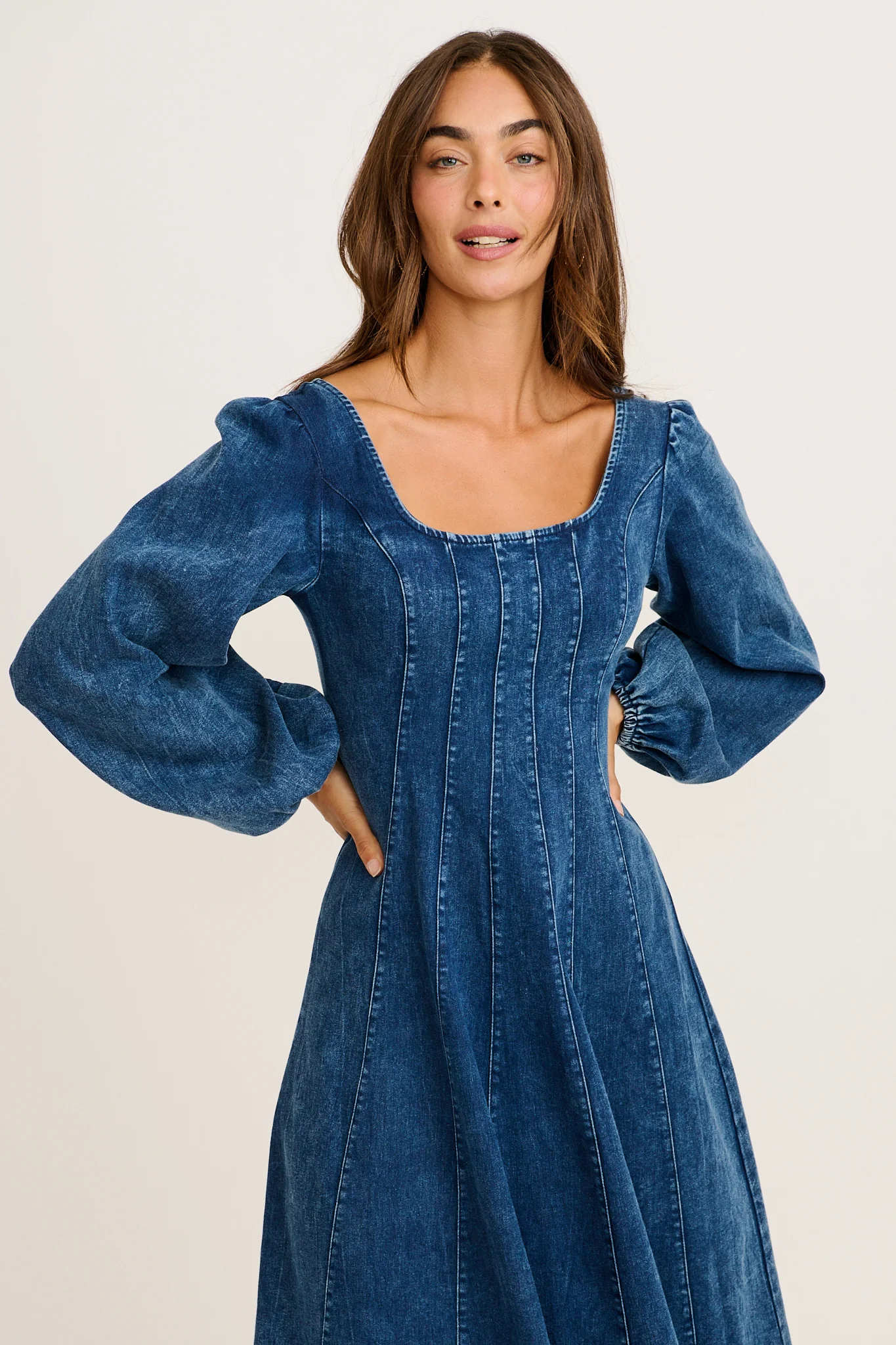 Cosmic Girl Midi Dress in Dark Blue Denim Wash - Image 7