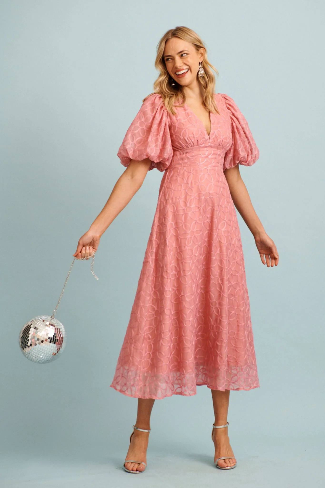 Countess Maxi Dress in Pink Embroidered Organza