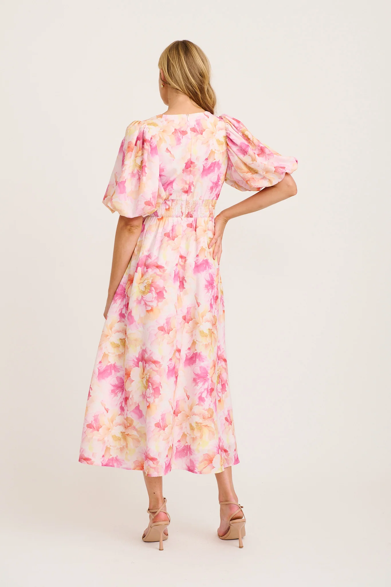 Countess Maxi Dress in Pink Floral Linen Blend - Image 5