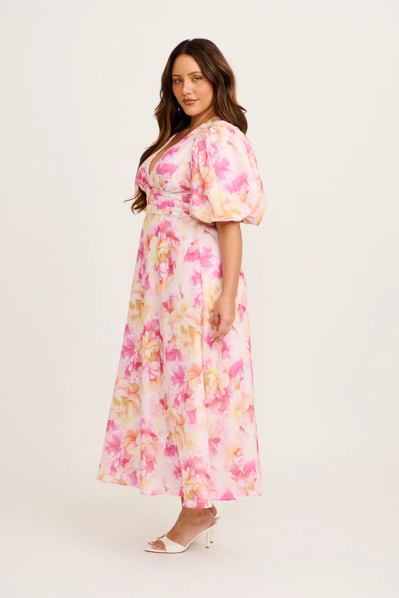 Countess Maxi Dress in Pink Floral Linen Blend - Image 7