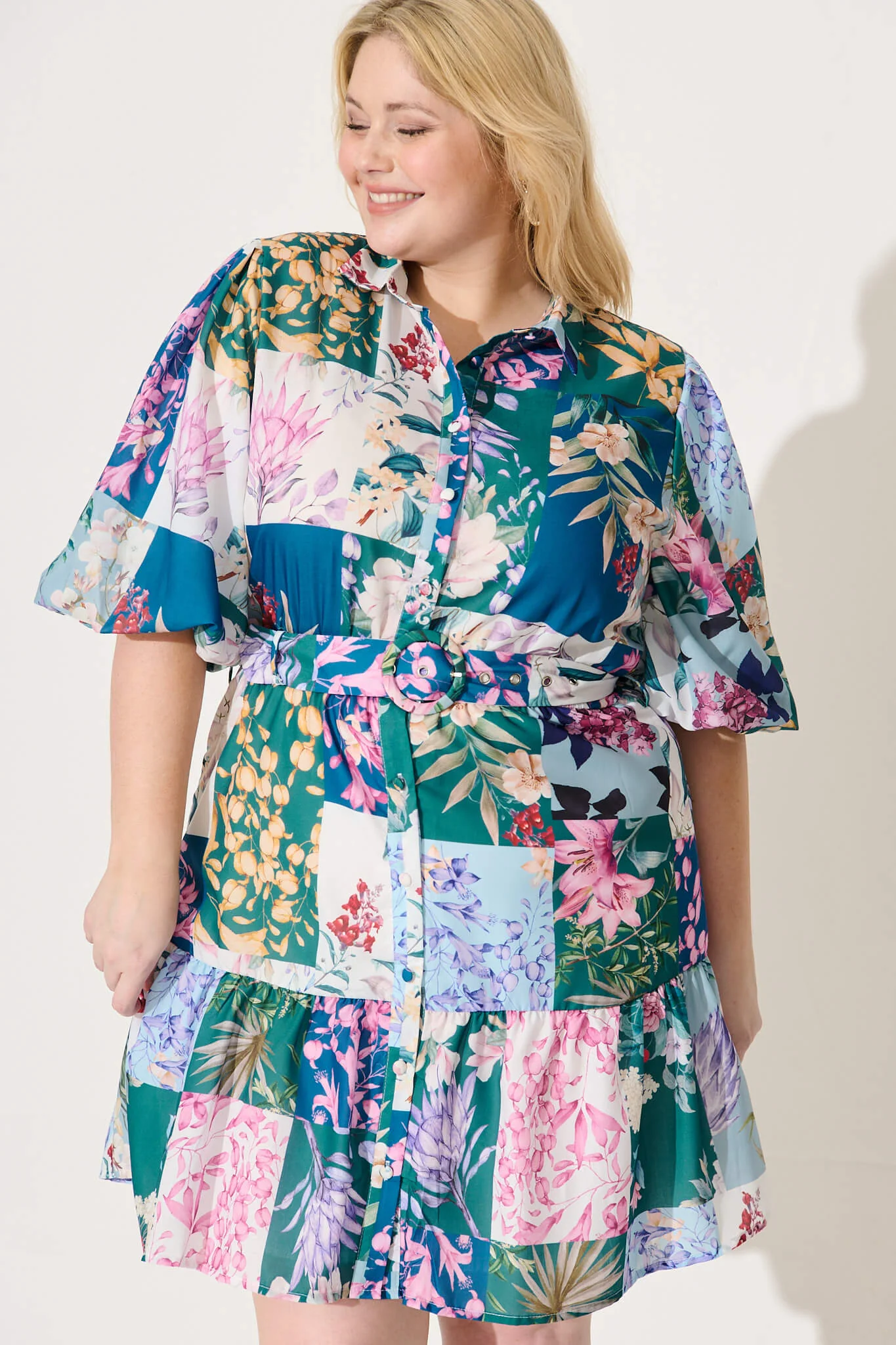 Courtney Shirt Dress In Dark Green Patch Floral - Image 6