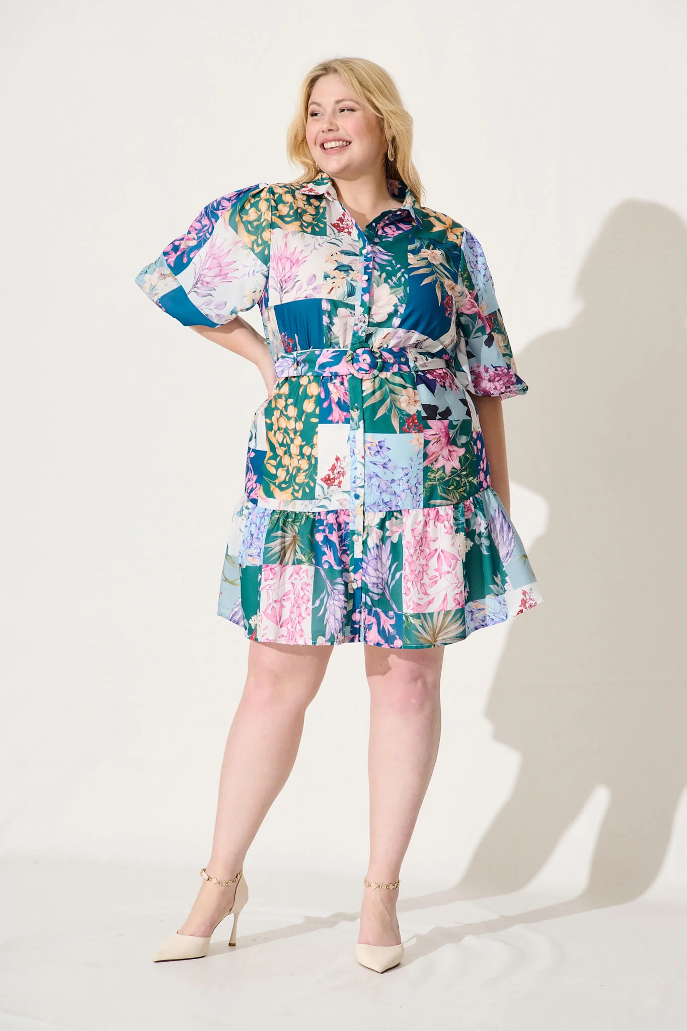 Courtney Shirt Dress In Dark Green Patch Floral - Image 7