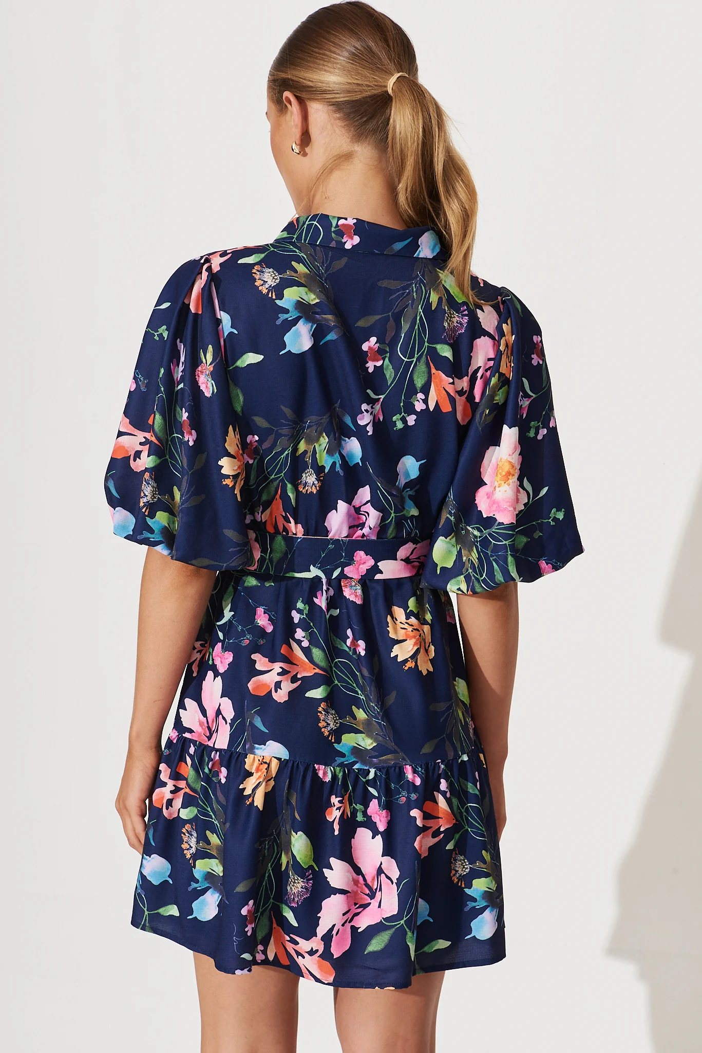 Courtney Shirt Dress In Navy With Multi Floral Print - Image 3